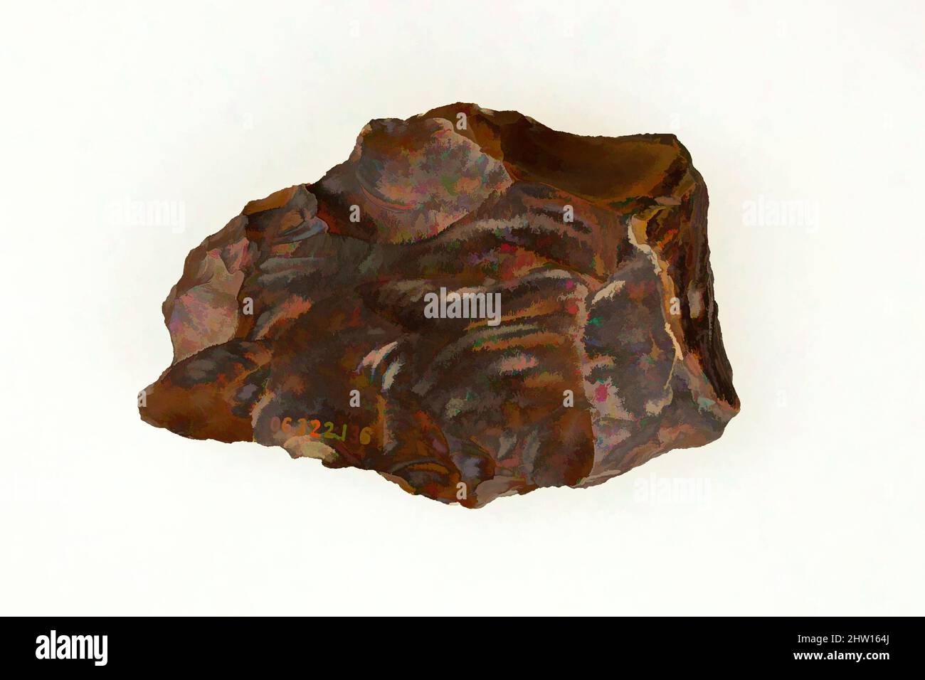 Kunst inspiriert von Stone Implement, untere Altsteinzeit, ca. 300.000–90.000 v. Chr., aus Ägypten, Oberägypten, Theben, Libysche Wüste, Flint, Classic Works modernisiert von Artotop mit einem Schuss Moderne. Formen, Farbe und Wert, auffällige visuelle Wirkung auf Kunst. Emotionen durch Freiheit von Kunstwerken auf zeitgemäße Weise. Eine zeitlose Botschaft, die eine wild kreative neue Richtung verfolgt. Künstler, die sich dem digitalen Medium zuwenden und die Artotop NFT erschaffen Stockfoto