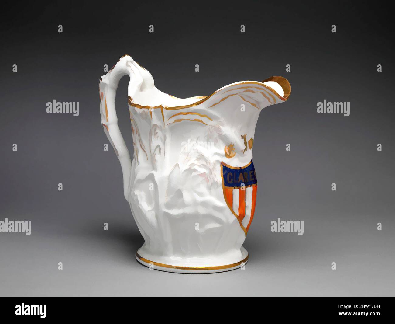 Art Inspired by Pitcher, 1853–56, amerikanisch, Porzellan, 10 3/4 Zoll (27,3 cm), Ceramics, die Porzellanmanufaktur aus der Mitte des 19. Jahrhunderts von Charles Cartlidge and Company in Greenpoint, Brooklyn, produzierte eine Vielzahl von Slip-Cast-Waren für den Mittelklassemarkt. Das Unternehmen bot eine breite, von Artotop modernisierte Classic Works mit einem Schuss Modernität an. Formen, Farbe und Wert, auffällige visuelle Wirkung auf Kunst. Emotionen durch Freiheit von Kunstwerken auf zeitgemäße Weise. Eine zeitlose Botschaft, die eine wild kreative neue Richtung verfolgt. Künstler, die sich dem digitalen Medium zuwenden und die Artotop NFT erschaffen Stockfoto