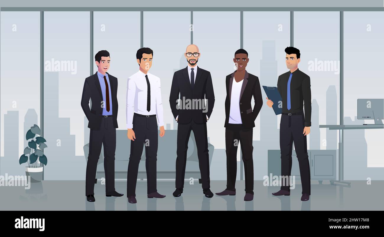 Team von Geschäftsleuten Figuren im Büro tragen Anzüge, Team Work Konzept Illustration Stock Vektor