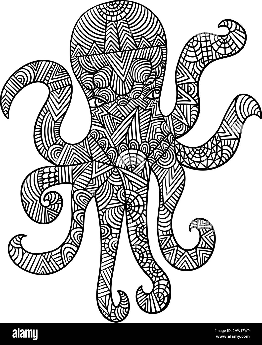 Octopus Mandala Malvorlagen für Erwachsene Stock Vektor