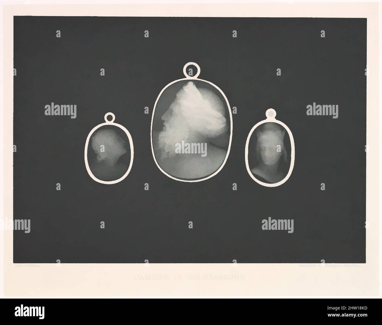 Art inspired by Cameen in Goldfassung, 1896, Photogravure, Bild: 4 5/8 × 6 5/8 in. (11,7 × 16,8 cm), Fotografien, Josef Maria Eder (Österreicher, Krems an der Donau, 1855–1944 Kitzbühel) und Eduard Valenta (Österreicher, 1857–1937), Eder war Direktor eines Instituts für grafische Prozesse, Klassische Werke, die von Artotop mit einem Schuss Moderne modernisiert wurden. Formen, Farbe und Wert, auffällige visuelle Wirkung auf Kunst. Emotionen durch Freiheit von Kunstwerken auf zeitgemäße Weise. Eine zeitlose Botschaft, die eine wild kreative neue Richtung verfolgt. Künstler, die sich dem digitalen Medium zuwenden und die Artotop NFT erschaffen Stockfoto