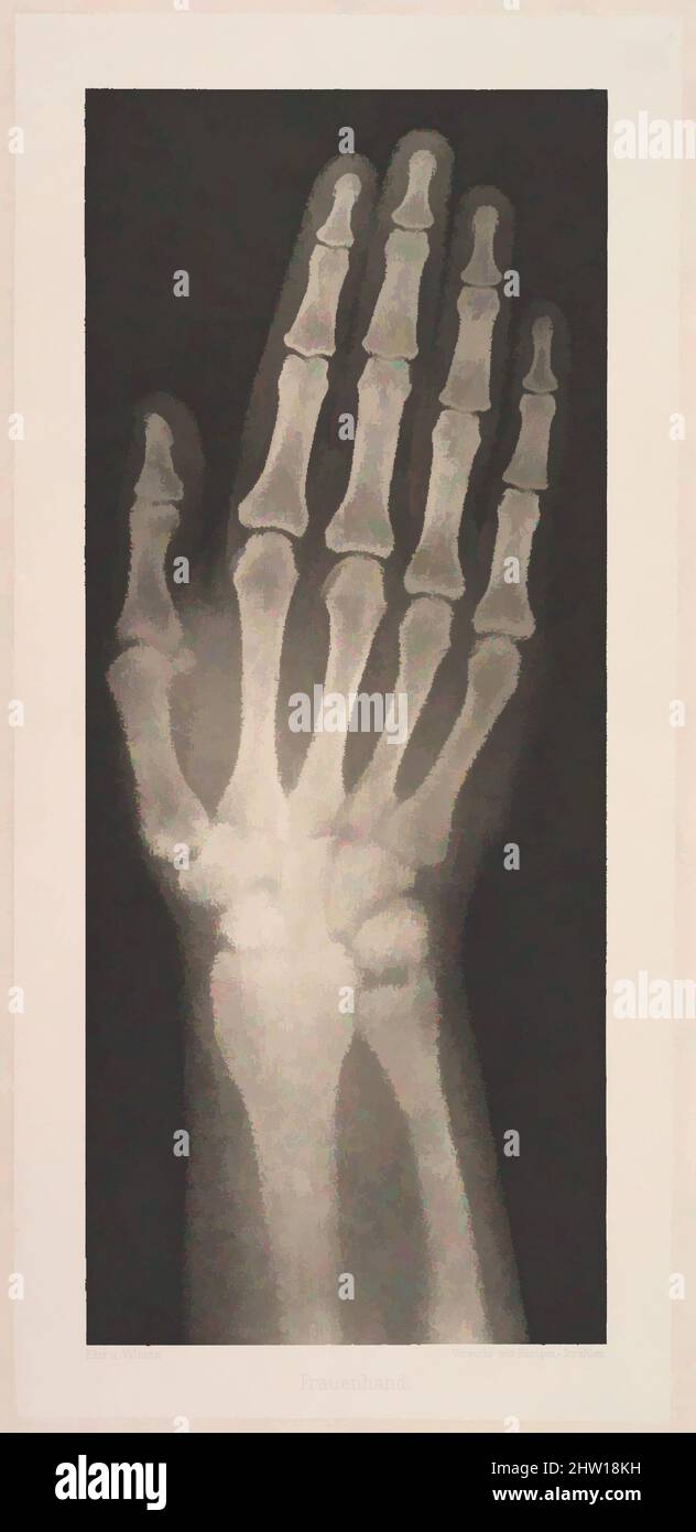 Art inspired by Frauenhand, 1896, Photogravure, Bild: 10 3/16 × 4 1/4 in. (25,9 × 10,8 cm), Fotografien, Josef Maria Eder (Österreicher, Krems an der Donau, 1855–1944 Kitzbühel) und Eduard Valenta (Österreicher, 1857–1937), Eder war Direktor eines Instituts für grafische Prozesse und die von Artotop modernisierten, klassischen Werke mit einem Schuss Moderne. Formen, Farbe und Wert, auffällige visuelle Wirkung auf Kunst. Emotionen durch Freiheit von Kunstwerken auf zeitgemäße Weise. Eine zeitlose Botschaft, die eine wild kreative neue Richtung verfolgt. Künstler, die sich dem digitalen Medium zuwenden und die Artotop NFT erschaffen Stockfoto