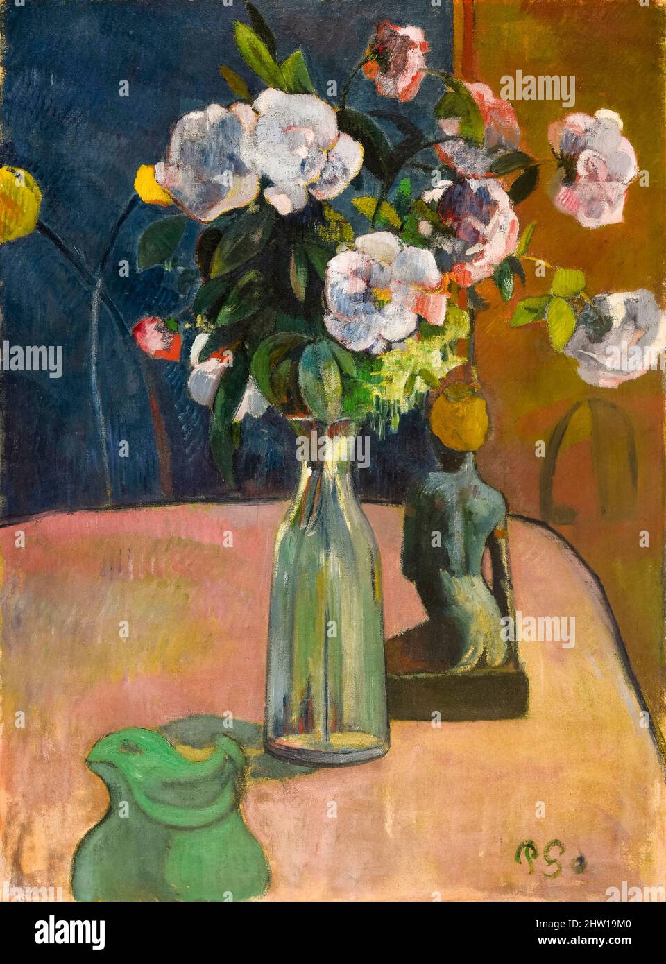 Paul Gauguin, Roses et Statuette, Stillleben in Öl auf Leinwand, 1889 Stockfoto