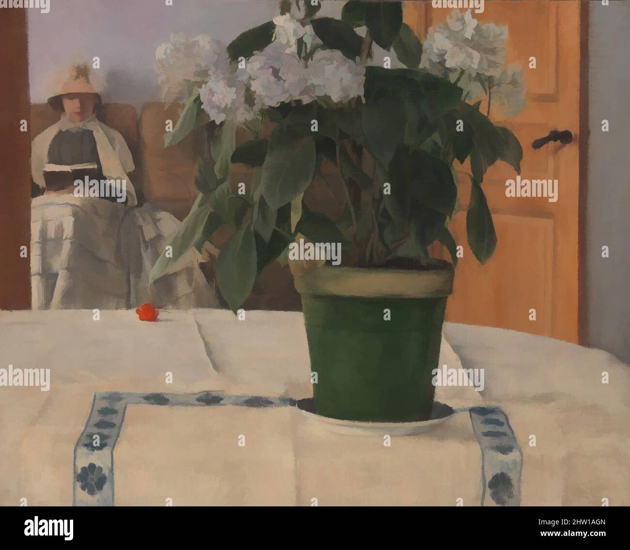 Kunst inspiriert von Hortensia, 1884, Öl auf Leinwand, 18 13/16 × 23 1/2 Zoll (47,8 × 59,7 cm), Gemälde, Fernand Khnopff (Belgier, Grembergen 1858–1921 Brüssel), Khnopff war ein Schlüsselmitglied der künstlerischen Avantgarde, die in den Jahren 1880s und 1890s außerhalb Frankreichs entstand. Seine Schwester und Liebling, Classic Works modernisiert von Artotop mit einem Schuss Moderne. Formen, Farbe und Wert, auffällige visuelle Wirkung auf Kunst. Emotionen durch Freiheit von Kunstwerken auf zeitgemäße Weise. Eine zeitlose Botschaft, die eine wild kreative neue Richtung verfolgt. Künstler, die sich dem digitalen Medium zuwenden und die Artotop NFT erschaffen Stockfoto