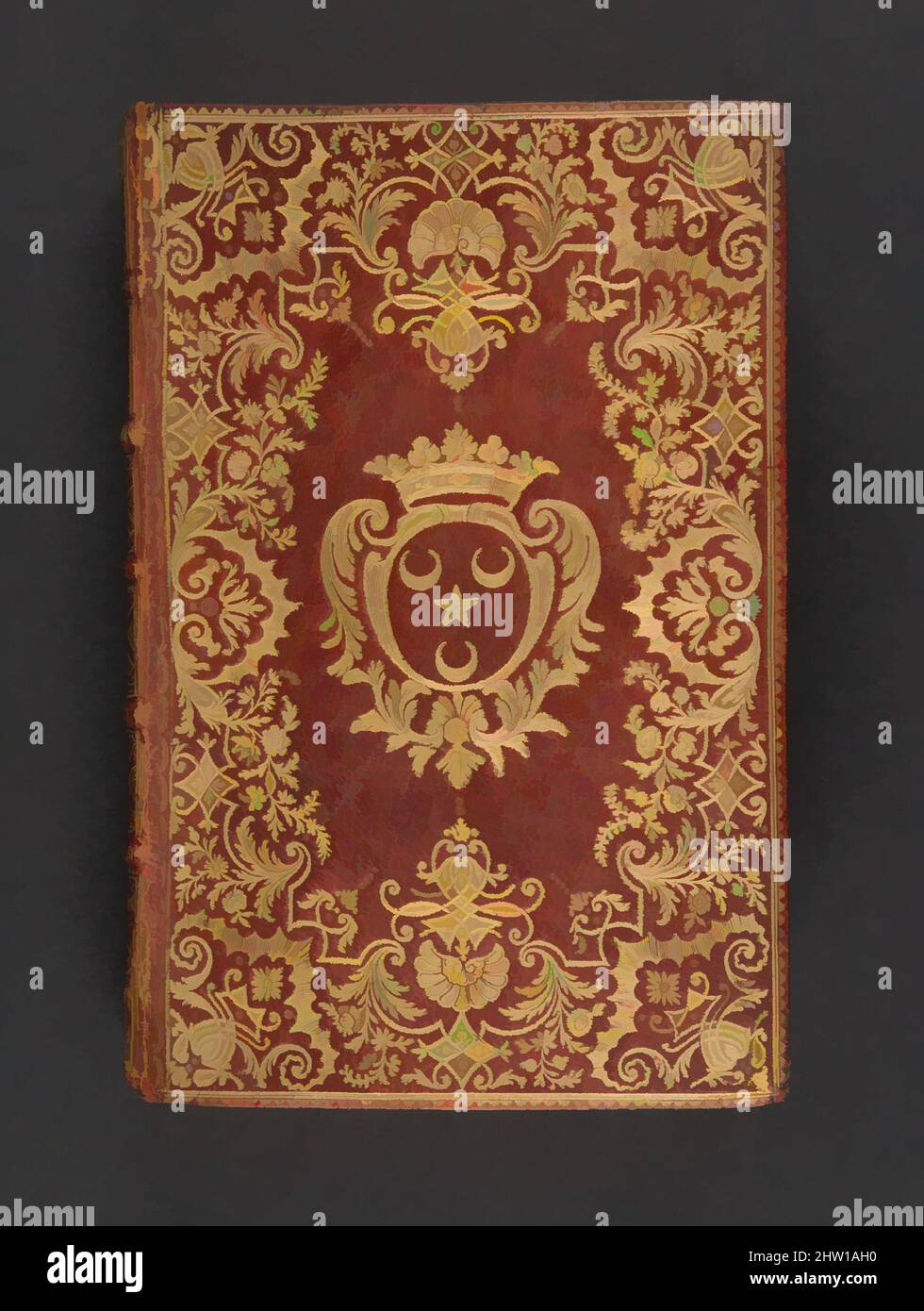 Kunst inspiriert von Almanach Royal, année M.DCC.LVIII, 1757, Paris, Frankreich, 485 Seiten; Höhe: 7 7/8 Zoll (20 cm), der Almanach listet die Geburtsdaten der europäischen Prinzen und Prinzessinnen und enthält ein Verzeichnis wichtiger Offiziere und Ereignisse. Zeitgenössischer Rokoko-Einband in rotem marokko, von Artotop modernisierte Klassiker mit einem Schuss Moderne. Formen, Farbe und Wert, auffällige visuelle Wirkung auf Kunst. Emotionen durch Freiheit von Kunstwerken auf zeitgemäße Weise. Eine zeitlose Botschaft, die eine wild kreative neue Richtung verfolgt. Künstler, die sich dem digitalen Medium zuwenden und die Artotop NFT erschaffen Stockfoto