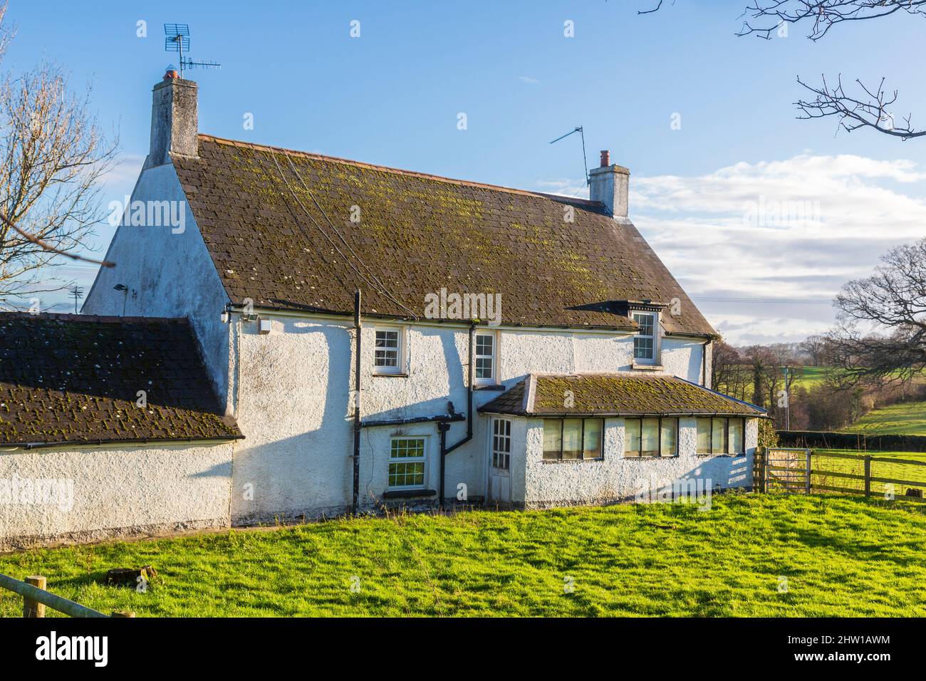 Typisches Bauernhaus in der Nähe von Brecon, Wales. Stockfoto