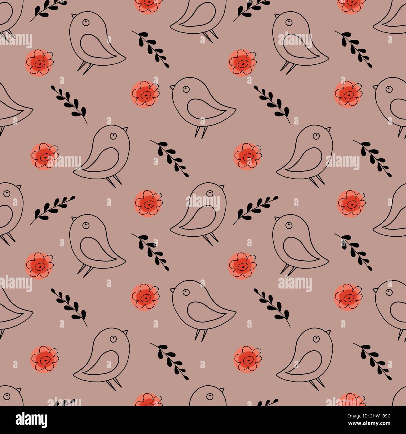 Nahtloses Vogelmuster, farbenfroher Hintergrund, Blauer Vogeldruck, Salbei grüne Fauna Tapete, moderner Druck für Textil, Geschenkpapier, Scrapbooking Stockfoto