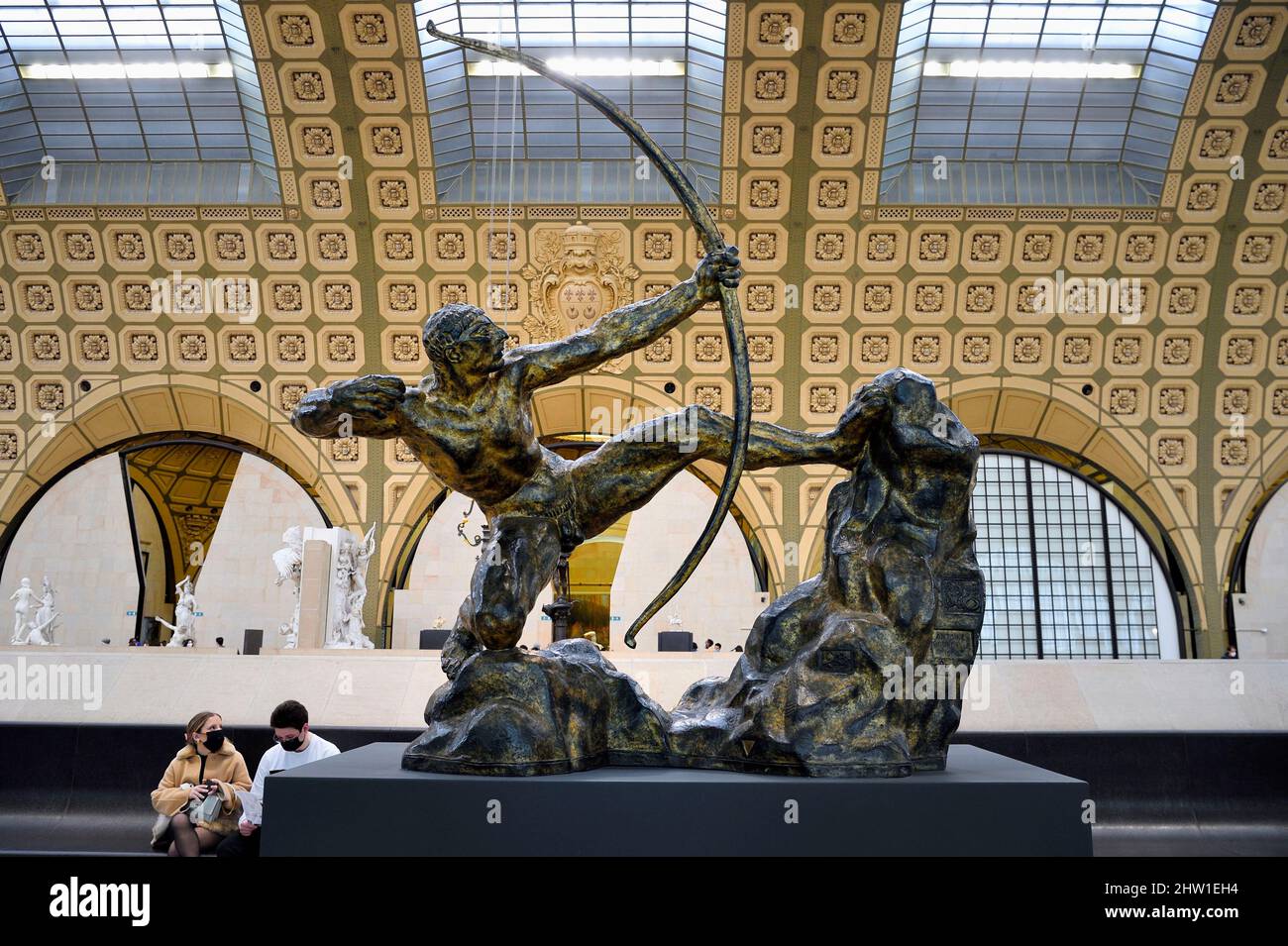Frankreich, Paris, Museum Orsay, Skulptur des Bogenschützen von Rakl oder von Racl tötet die Vögel des Stymphale-Sees (1909) von Antoine Bourdelle Stockfoto