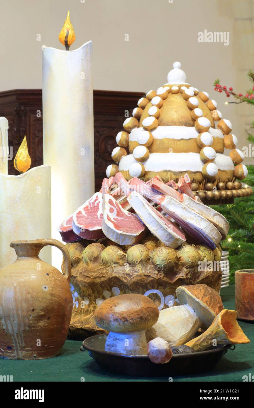 Frankreich, Indre et Loire, Loire-Tal, UNESCO-Weltkulturerbe, regionaler Naturpark Loire Anjou Touraine, Azay le Rideau, Schloss im Renaissancestil (1523), Weihnachtsbuffet im Land der Schlösser mit einer Szenografie des bildenden Künstlers Veronique Chauvet Stockfoto