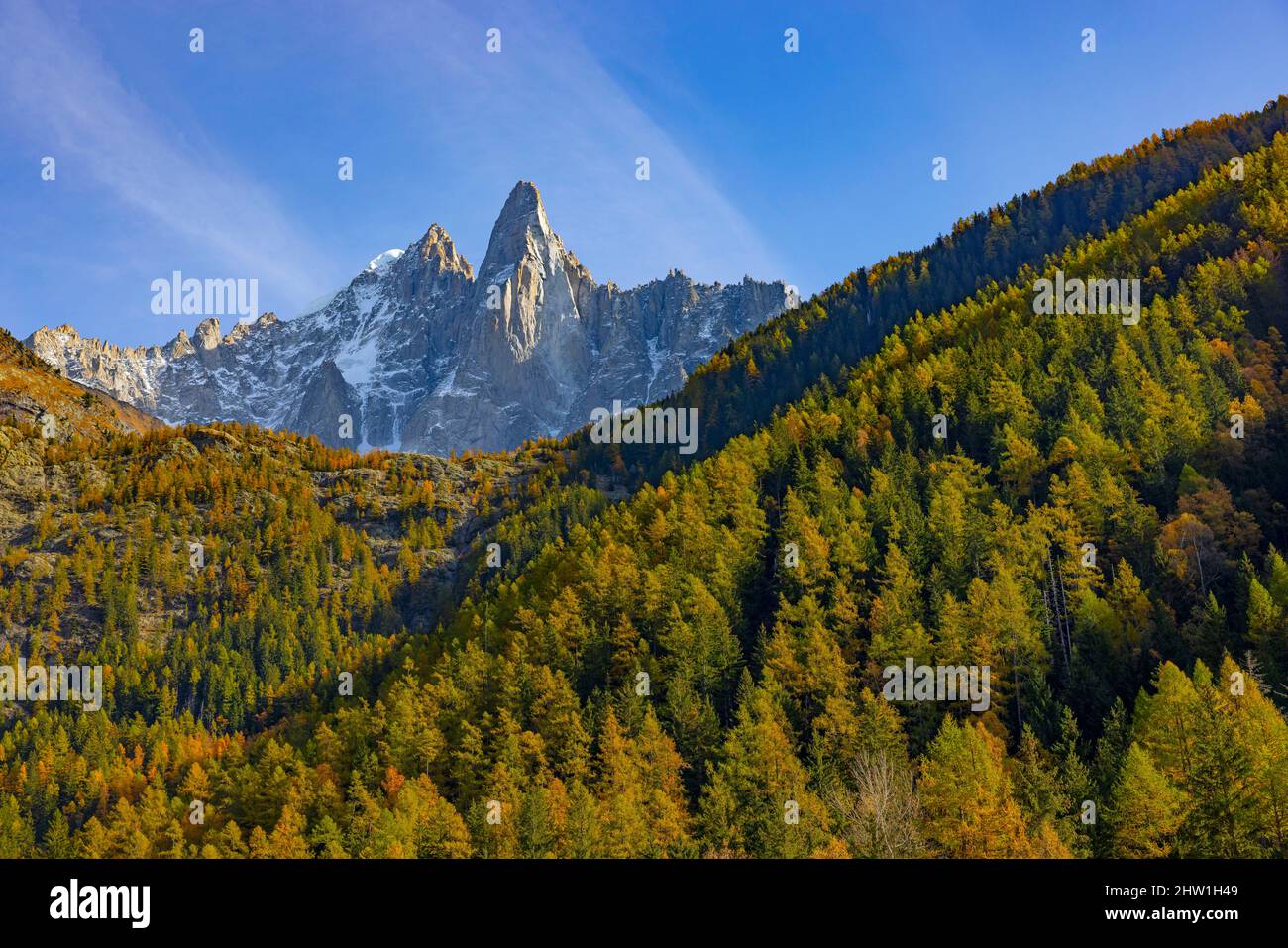 Frankreich, Chamonix-Mont-Blanc, Haute Savoie, Mont-Blanc-Massiv, Les Drus (3754 m) Stockfoto