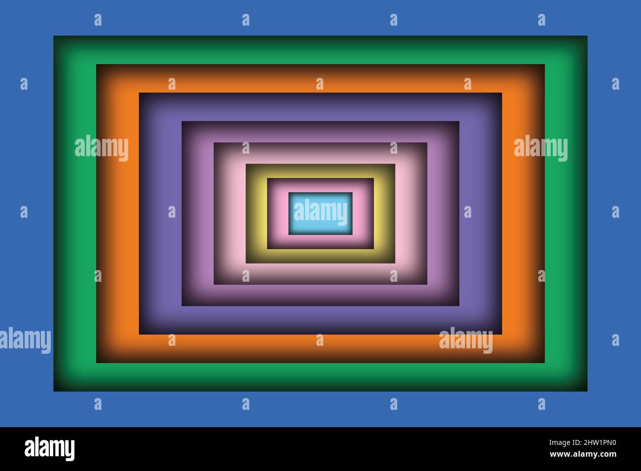 Abstrakte, mehrfarbige Rahmen im Rahmen-Muster. Perspektive der farbigen Rahmen texturierten Hintergrund. Hochwertige Illustration Stockfoto