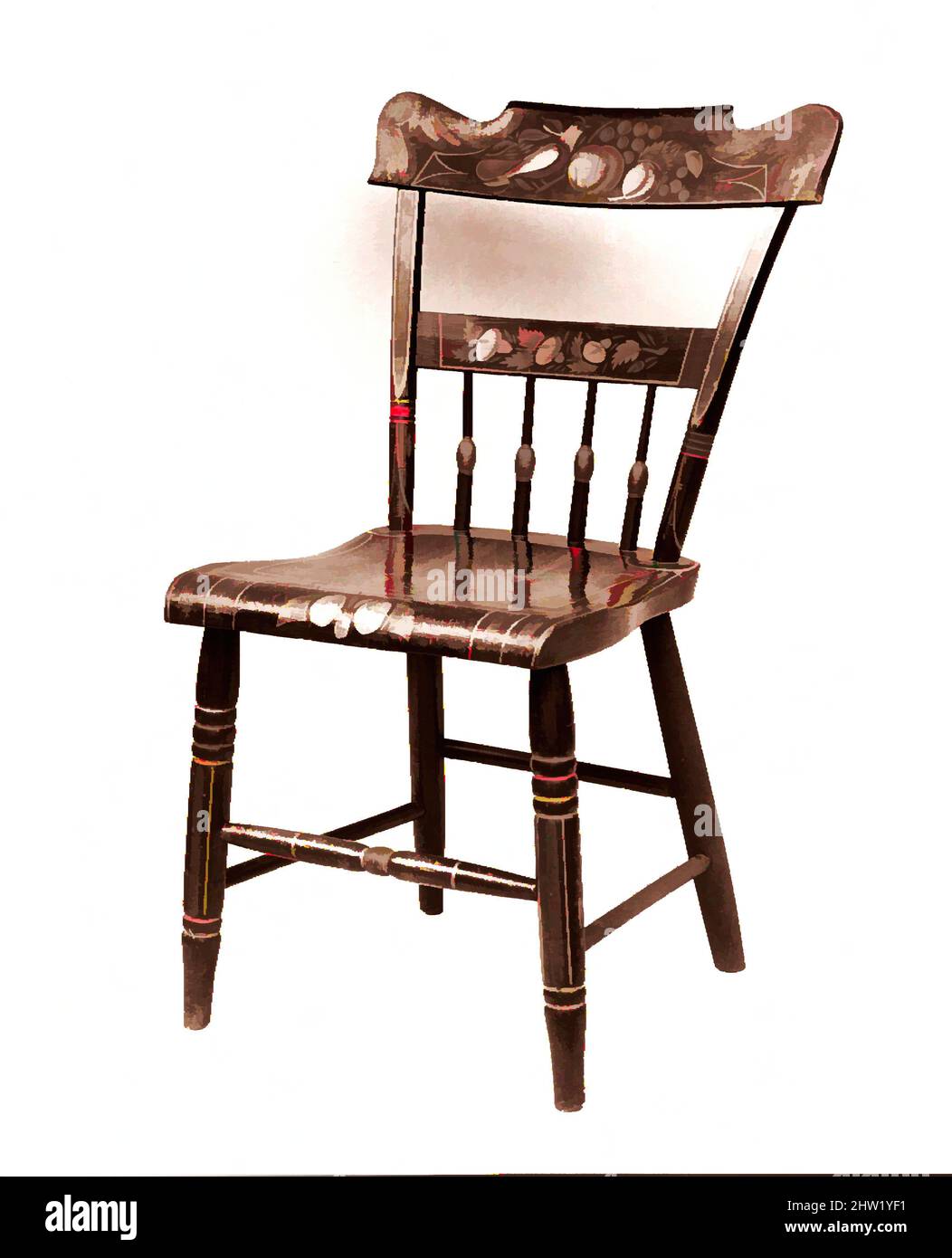 Kunst inspiriert von Side Chair, ca. 1825, hergestellt in Pennsylvania, USA, Amerikaner, Ahorn, Pappel, 32 3/4 x 19 x 15 1/4 Zoll (83,2 x 48,3 x 38,7 cm), Möbel, Classic Works modernisiert von Artotop mit einem Schuss Moderne. Formen, Farbe und Wert, auffällige visuelle Wirkung auf Kunst. Emotionen durch Freiheit von Kunstwerken auf zeitgemäße Weise. Eine zeitlose Botschaft, die eine wild kreative neue Richtung verfolgt. Künstler, die sich dem digitalen Medium zuwenden und die Artotop NFT erschaffen Stockfoto