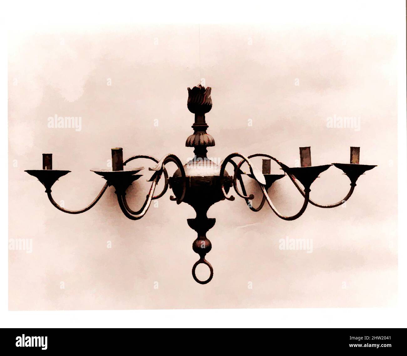 Art inspired by Chandelier, 1670–1700, Eisen, Holz, H. 21 1/4 in. (54 cm), Metal, Classic Works modernisiert von Artotop mit einem Schuss Modernität. Formen, Farbe und Wert, auffällige visuelle Wirkung auf Kunst. Emotionen durch Freiheit von Kunstwerken auf zeitgemäße Weise. Eine zeitlose Botschaft, die eine wild kreative neue Richtung verfolgt. Künstler, die sich dem digitalen Medium zuwenden und die Artotop NFT erschaffen Stockfoto