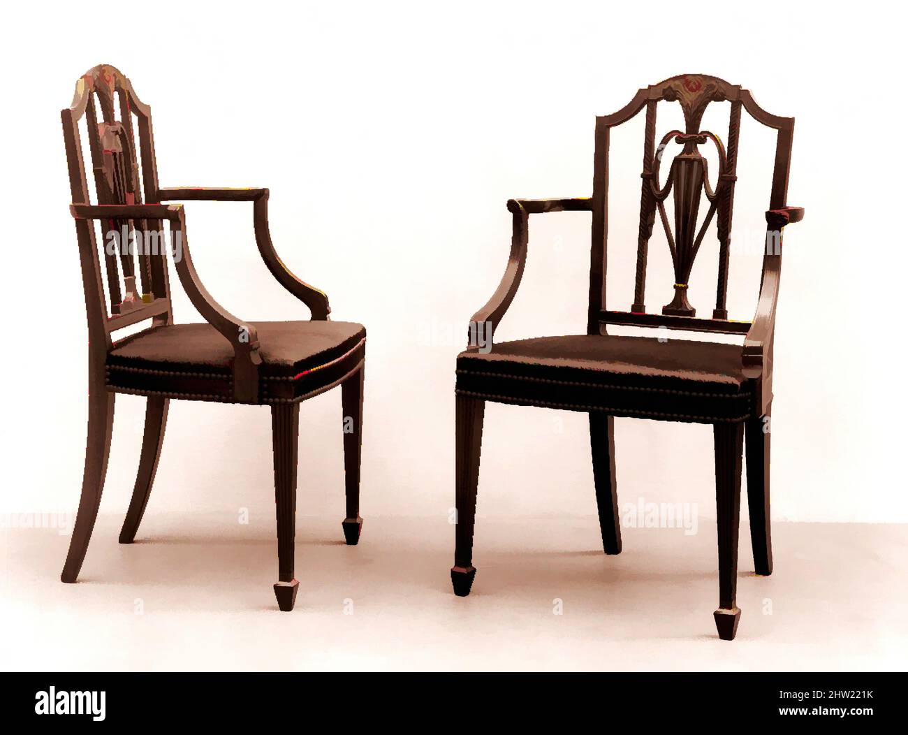 Art inspired by Armchair, 1790–1800, vermutlich Made in New York, USA, American, Mahagoni, 38 x 22 5/8 x 17 1/8 Zoll (96,5 x 57,5 x 43,5 cm), Möbel, Classic Works modernisiert von Artotop mit einem Schuss Moderne. Formen, Farbe und Wert, auffällige visuelle Wirkung auf Kunst. Emotionen durch Freiheit von Kunstwerken auf zeitgemäße Weise. Eine zeitlose Botschaft, die eine wild kreative neue Richtung verfolgt. Künstler, die sich dem digitalen Medium zuwenden und die Artotop NFT erschaffen Stockfoto