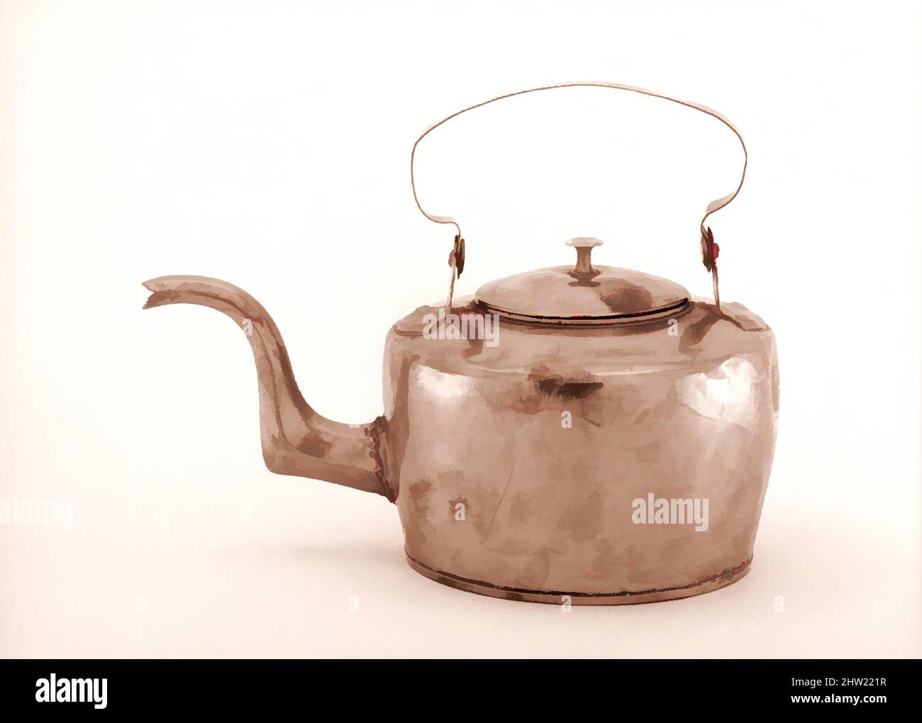 Kunst inspiriert von Teakettle, 1800–1830, Kupfer, 6 3/16 x 8 1/4 x 5 1/4 Zoll (15,7 x 21 x 13,3 cm), Metall, möglicherweise J. Dunn, Klassische Werke, die von Artotop mit einem Schuss Moderne modernisiert wurden. Formen, Farbe und Wert, auffällige visuelle Wirkung auf Kunst. Emotionen durch Freiheit von Kunstwerken auf zeitgemäße Weise. Eine zeitlose Botschaft, die eine wild kreative neue Richtung verfolgt. Künstler, die sich dem digitalen Medium zuwenden und die Artotop NFT erschaffen Stockfoto