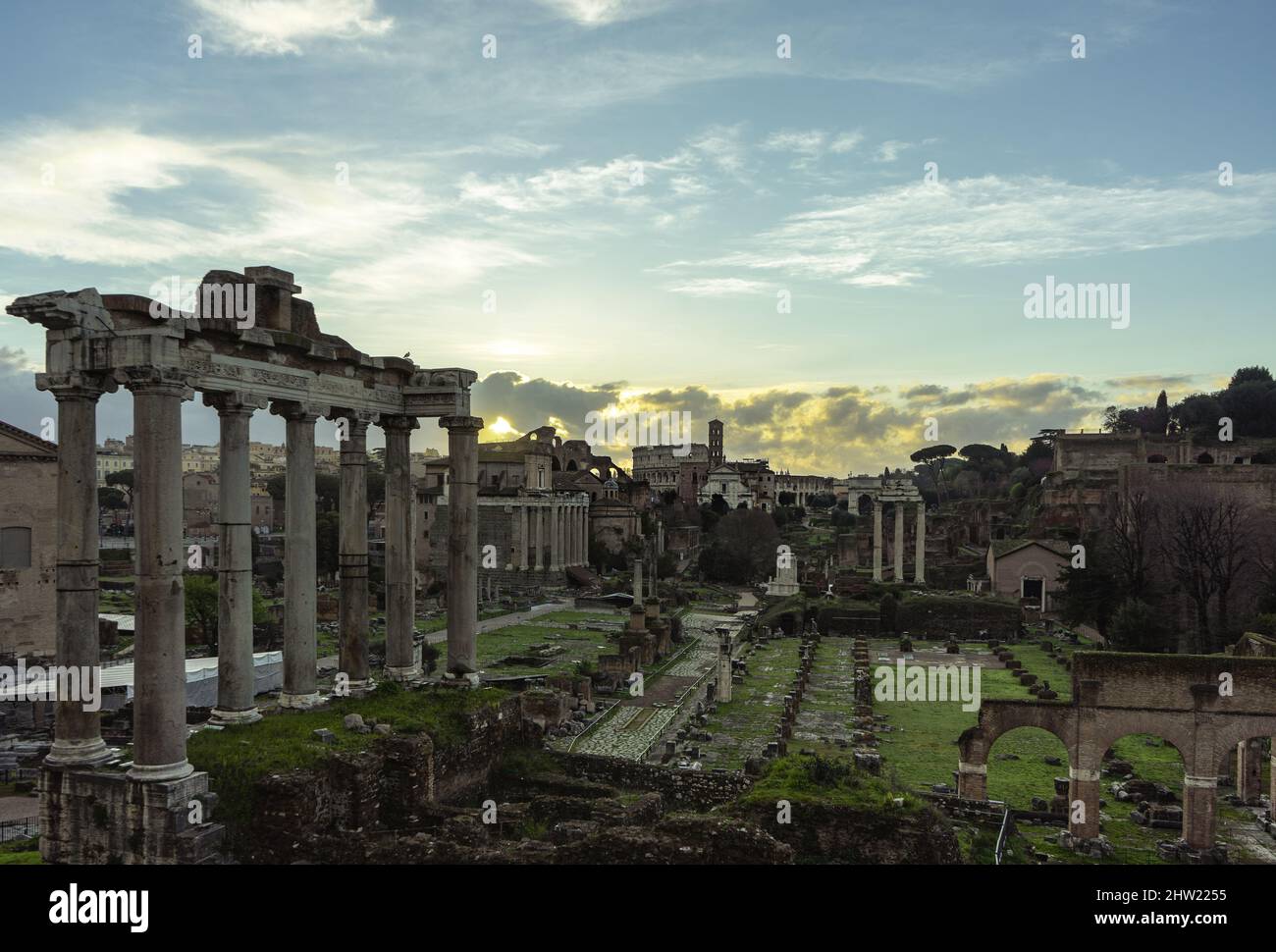 Sonnenschein auf dem Forum Romanum, Rom Stockfoto