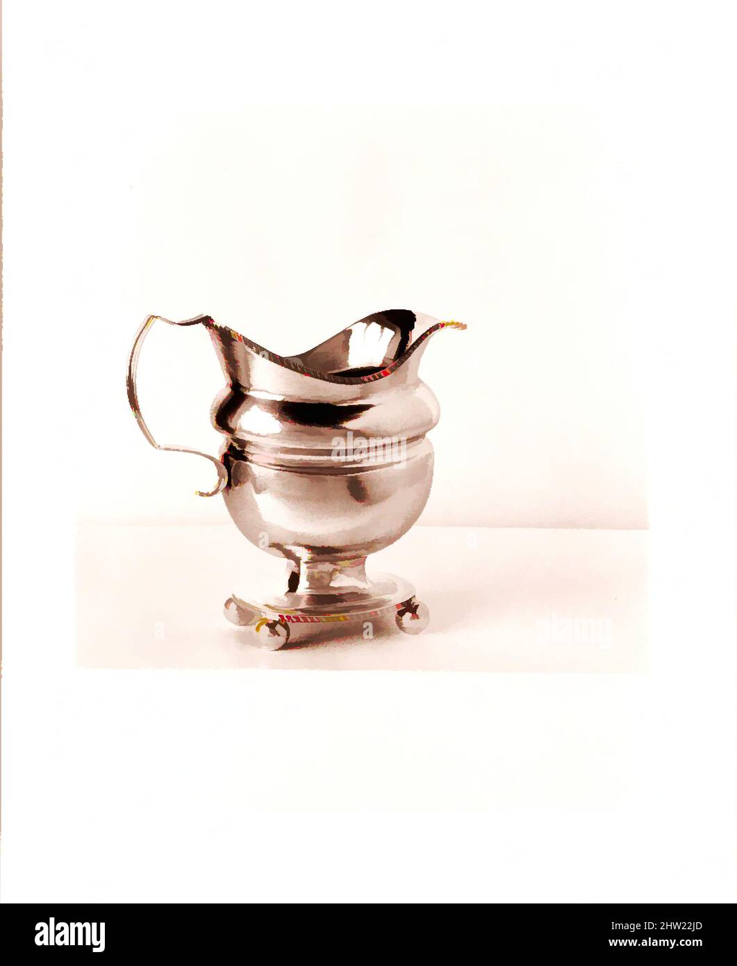 Kunst inspiriert von Creamer, ca. 1815, hergestellt in New York, New York, USA, American, Silver, 6 1/8 x 6 1/2 x 3 11/16 Zoll (5,4 x 11,6 x 10 cm); 7 oz. 17 dwt. (244,4 g), Silber, William B. Heyer (aktiv ca. 1807–22, von Artotop modernisierte klassische Werke mit einem Schuss Moderne. Formen, Farbe und Wert, auffällige visuelle Wirkung auf Kunst. Emotionen durch Freiheit von Kunstwerken auf zeitgemäße Weise. Eine zeitlose Botschaft, die eine wild kreative neue Richtung verfolgt. Künstler, die sich dem digitalen Medium zuwenden und die Artotop NFT erschaffen Stockfoto