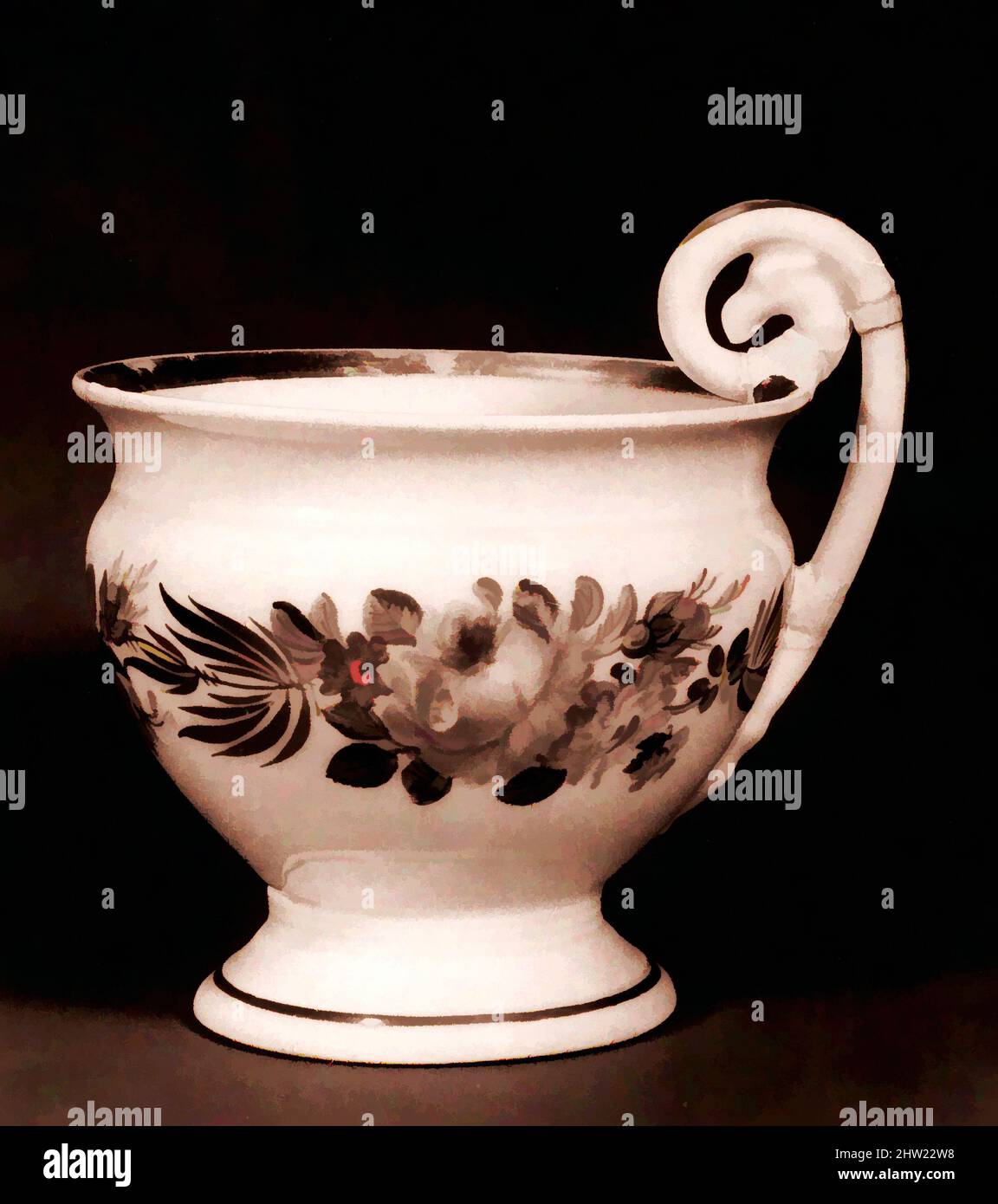 Kunst inspiriert von Cup und Untertasse, 1826–38, hergestellt in Philadelphia, Pennsylvania, USA, Amerikanisch, Porzellan, Tasse: 4 3/4 x 4 5/8 Zoll (12,1 x 11,7 cm), Keramik, Tucker Factory (1826–1838, Klassisches Werk, modernisiert von Artotop mit einem Schuss Moderne. Formen, Farbe und Wert, auffällige visuelle Wirkung auf Kunst. Emotionen durch Freiheit von Kunstwerken auf zeitgemäße Weise. Eine zeitlose Botschaft, die eine wild kreative neue Richtung verfolgt. Künstler, die sich dem digitalen Medium zuwenden und die Artotop NFT erschaffen Stockfoto