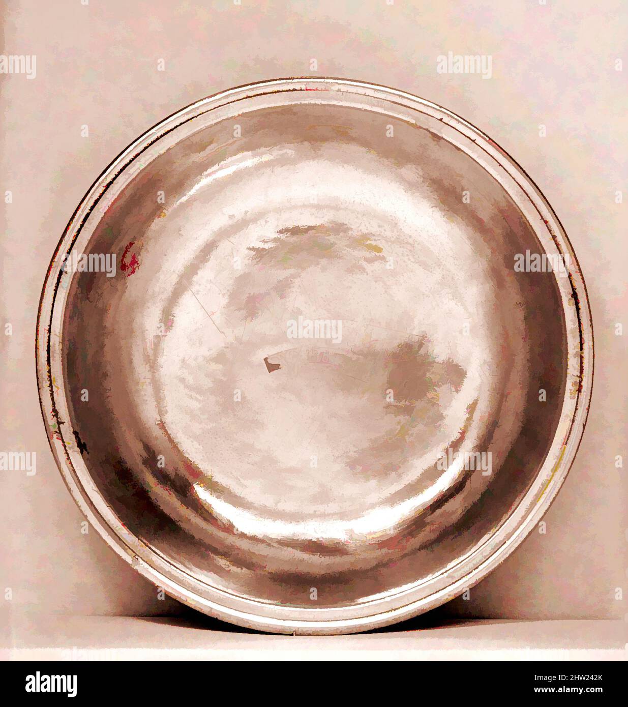 Kunst inspiriert von Basin, 1794–ca. 1834, hergestellt in Boston, Massachusetts, USA, Zinn, 1 3/4 x 8 x 8 Zoll (4,4 x 20,3 x 20,3 cm), Metall, Samuel Green (1757–ca. 1834, Classic Works modernisiert von Artotop mit einem Schuss Moderne. Formen, Farbe und Wert, auffällige visuelle Wirkung auf Kunst. Emotionen durch Freiheit von Kunstwerken auf zeitgemäße Weise. Eine zeitlose Botschaft, die eine wild kreative neue Richtung verfolgt. Künstler, die sich dem digitalen Medium zuwenden und die Artotop NFT erschaffen Stockfoto