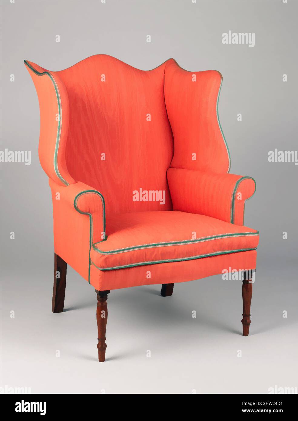 Art Inspired by Easy Chair, 1810–15, Made in Massachusetts, USA, Mahagoni, 45 1/4 x 29 x 25 3/8 Zoll (114,9 x 73,7 x 64,5 cm), Möbel, Obwohl leichte Stühle wurden weit verbreitet im achtzehnten Jahrhundert produziert, nur wenige Beispiele aus dem frühen neunzehnten Jahrhundert überleben. Die von Artotop modernisierten, klassischen Werke mit einem Schuss Moderne. Formen, Farbe und Wert, auffällige visuelle Wirkung auf Kunst. Emotionen durch Freiheit von Kunstwerken auf zeitgemäße Weise. Eine zeitlose Botschaft, die eine wild kreative neue Richtung verfolgt. Künstler, die sich dem digitalen Medium zuwenden und die Artotop NFT erschaffen Stockfoto