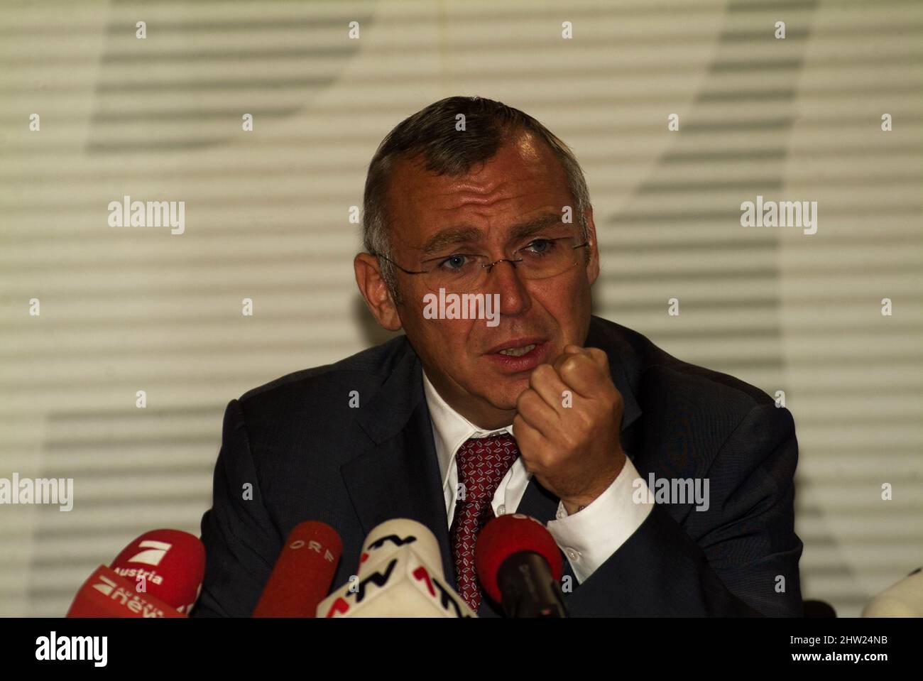 Wien, Österreich. 16. Oktober 2007. Pressekonferenz mit Alfred Gusenbauer (SPÖ). Bundeskanzlerin von Januar 2007 bis Dezember 2008 Stockfoto