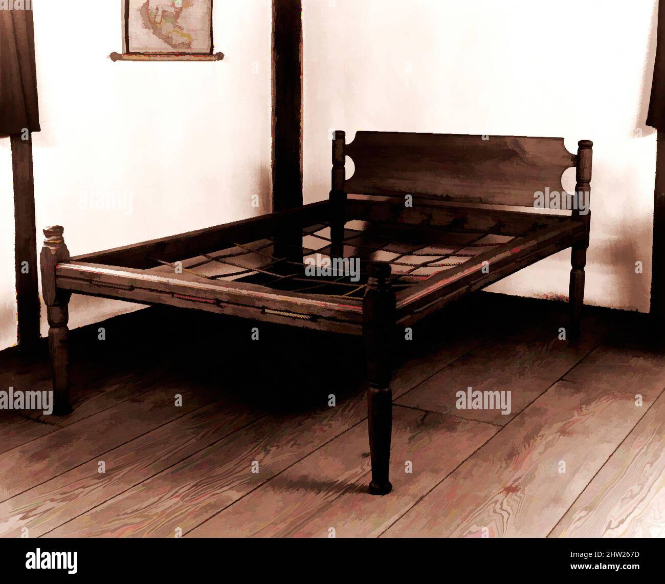 Art inspired by Bedstead, 1810–30, Made in United States, American, Eiche, 32 x 47 1/2 x 70 1/2 Zoll (81,3 x 120,7 x 179,1 cm), Möbel, Classic Works modernisiert von Artotop mit einem Schuss Moderne. Formen, Farbe und Wert, auffällige visuelle Wirkung auf Kunst. Emotionen durch Freiheit von Kunstwerken auf zeitgemäße Weise. Eine zeitlose Botschaft, die eine wild kreative neue Richtung verfolgt. Künstler, die sich dem digitalen Medium zuwenden und die Artotop NFT erschaffen Stockfoto