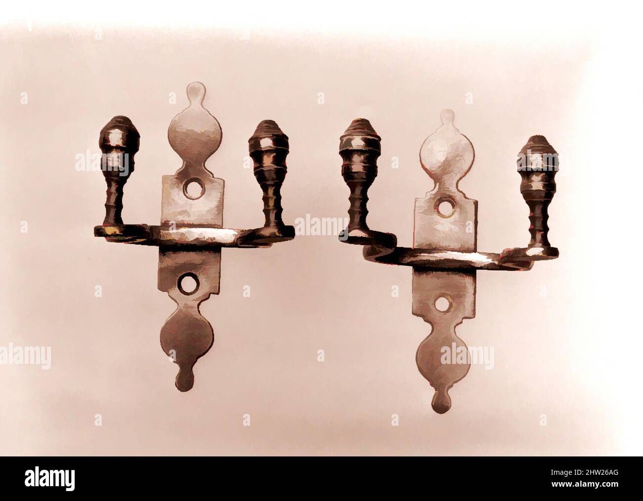 Art inspired by Jaam Hook, 1800–1830, Messing, 4 3/8 x 2 15/16 Zoll (11,1 x 7,5 cm), Metall, Klassische Werke von Artotop mit einem Schuss Moderne modernisiert. Formen, Farbe und Wert, auffällige visuelle Wirkung auf Kunst. Emotionen durch Freiheit von Kunstwerken auf zeitgemäße Weise. Eine zeitlose Botschaft, die eine wild kreative neue Richtung verfolgt. Künstler, die sich dem digitalen Medium zuwenden und die Artotop NFT erschaffen Stockfoto