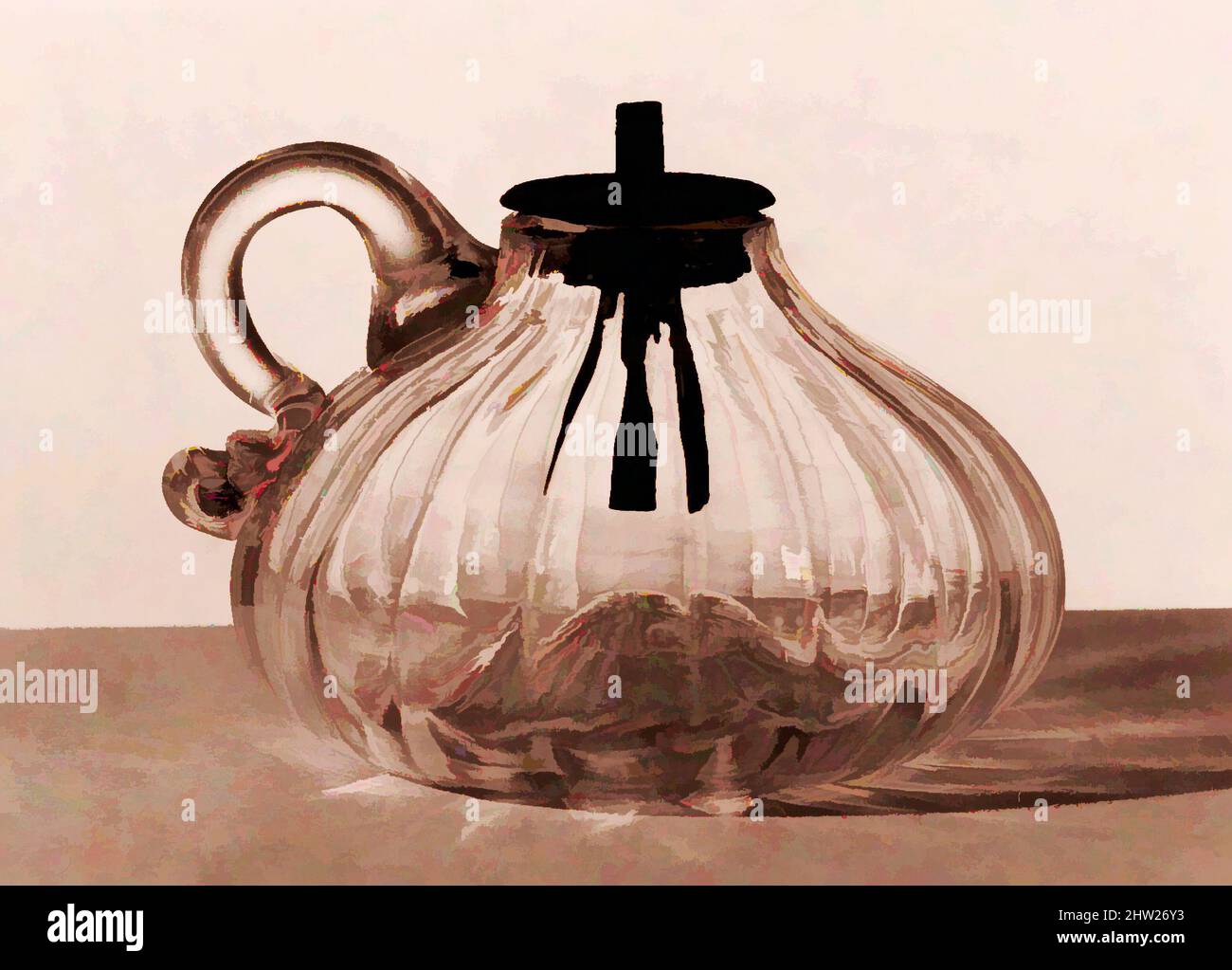 Art Inspired by Lamp, 1818–25, made in East Cambridge, Massachusetts, USA, amerikanisch, mundgeblasenes, geformtes Glas, Zinn, H. 2 1/4 Zoll (5,7 cm), Glass, probably New England Glass Company (American, East Cambridge, Massachusetts, 1818–1888, Klassisches Werk, das von Artotop mit einem Schuss Moderne modernisiert wurde. Formen, Farbe und Wert, auffällige visuelle Wirkung auf Kunst. Emotionen durch Freiheit von Kunstwerken auf zeitgemäße Weise. Eine zeitlose Botschaft, die eine wild kreative neue Richtung verfolgt. Künstler, die sich dem digitalen Medium zuwenden und die Artotop NFT erschaffen Stockfoto