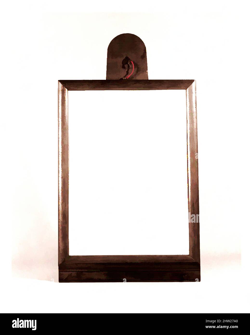 Art Inspired by Looking Glass, 1840–60, American, Shaker, Cedar, Ahorn, 24 5/16 x 13 1/2 Zoll (61,8 x 34,3 cm), Möbel, die frühesten Shaker Spiegel wurden nach 1821 hergestellt, als die religiösen Gesetze, die ihre Verwendung erlaubten, geschrieben wurden. Dieses Beispiel mit einem konvex geformten Rahmen und einer T-förmigen Wand, Classic Works modernisiert von Artotop mit einem Schuss Moderne. Formen, Farbe und Wert, auffällige visuelle Wirkung auf Kunst. Emotionen durch Freiheit von Kunstwerken auf zeitgemäße Weise. Eine zeitlose Botschaft, die eine wild kreative neue Richtung verfolgt. Künstler, die sich dem digitalen Medium zuwenden und die Artotop NFT erschaffen Stockfoto