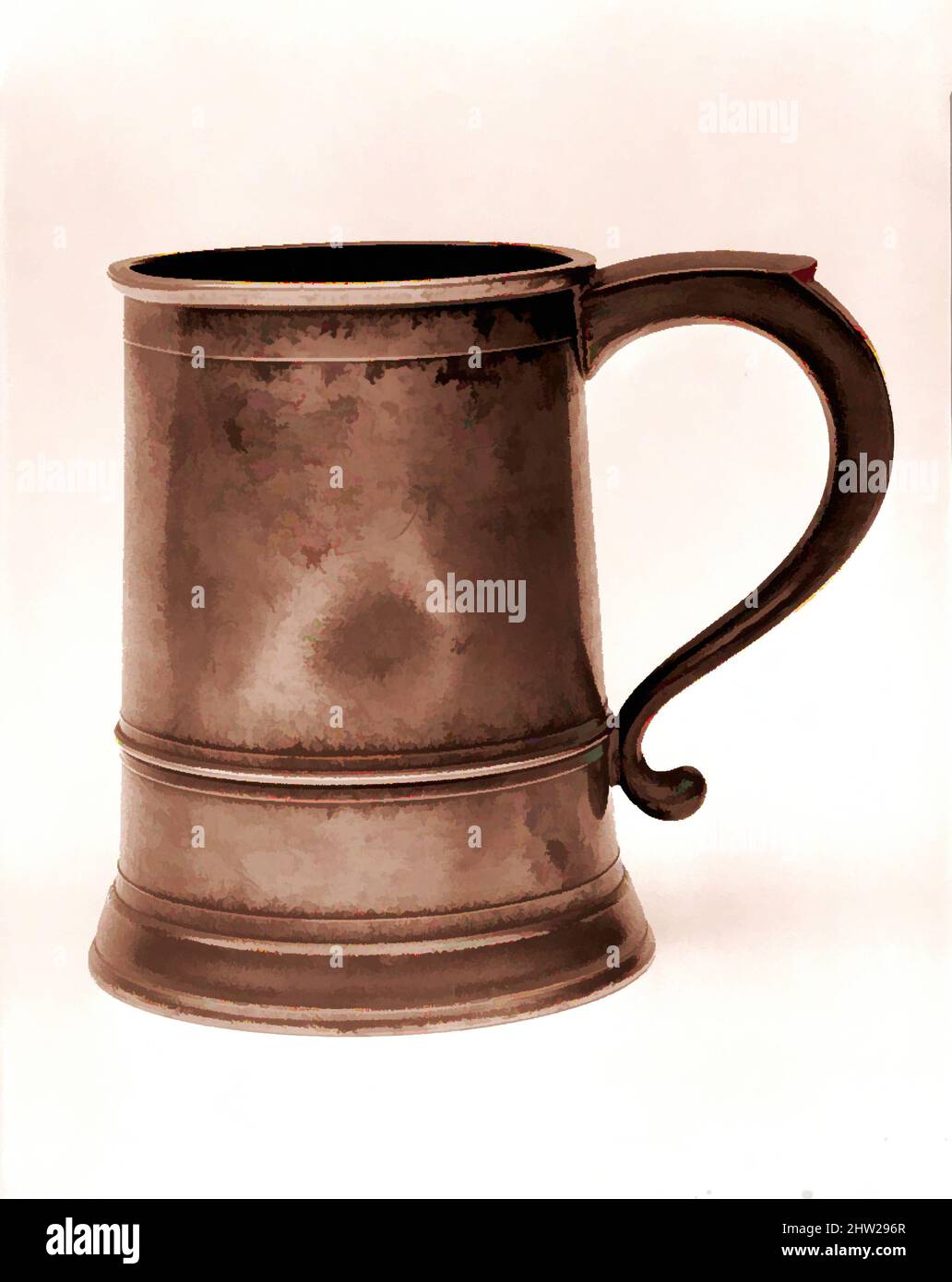 Von Becher inspirierte Kunst, 1810–50, hergestellt in Hartford, Connecticut, USA, American, Pewter, H. 5 13/16 Zoll (14,8 cm), Metal, Thomas Danforth Boardman (1784–1873), Sherman Boardman (1787–1861, Klassische Werke, die von Artotop mit einem Schuss Moderne modernisiert wurden. Formen, Farbe und Wert, auffällige visuelle Wirkung auf Kunst. Emotionen durch Freiheit von Kunstwerken auf zeitgemäße Weise. Eine zeitlose Botschaft, die eine wild kreative neue Richtung verfolgt. Künstler, die sich dem digitalen Medium zuwenden und die Artotop NFT erschaffen Stockfoto