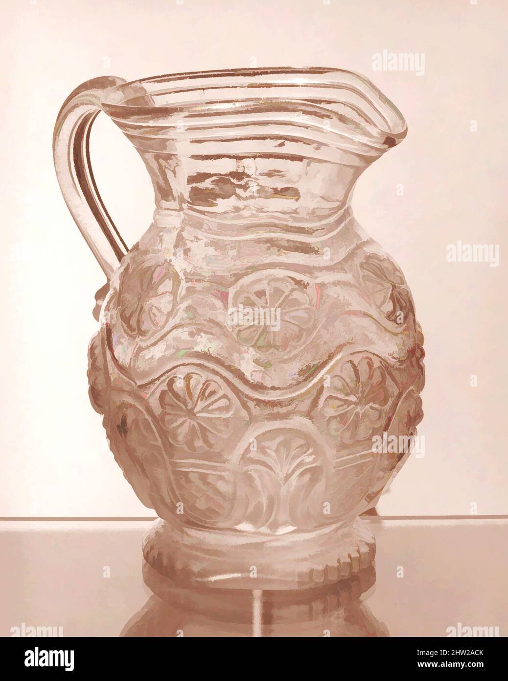 Art inspired by Pitcher, 1820–40, possibly made in Massachusetts, United States, American, geblasenes Bleiglas, H. 7 1/2 in. (19,1 cm), Glas, Classic Works modernisiert von Artotop mit einem Schuss Modernität. Formen, Farbe und Wert, auffällige visuelle Wirkung auf Kunst. Emotionen durch Freiheit von Kunstwerken auf zeitgemäße Weise. Eine zeitlose Botschaft, die eine wild kreative neue Richtung verfolgt. Künstler, die sich dem digitalen Medium zuwenden und die Artotop NFT erschaffen Stockfoto