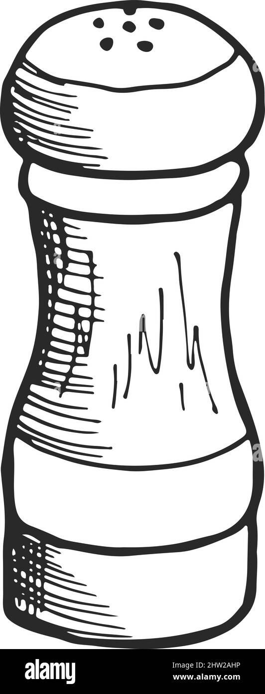 Salzstreuer in handgezeichneter Form. Skizze des Gewürzbehälters Stock Vektor