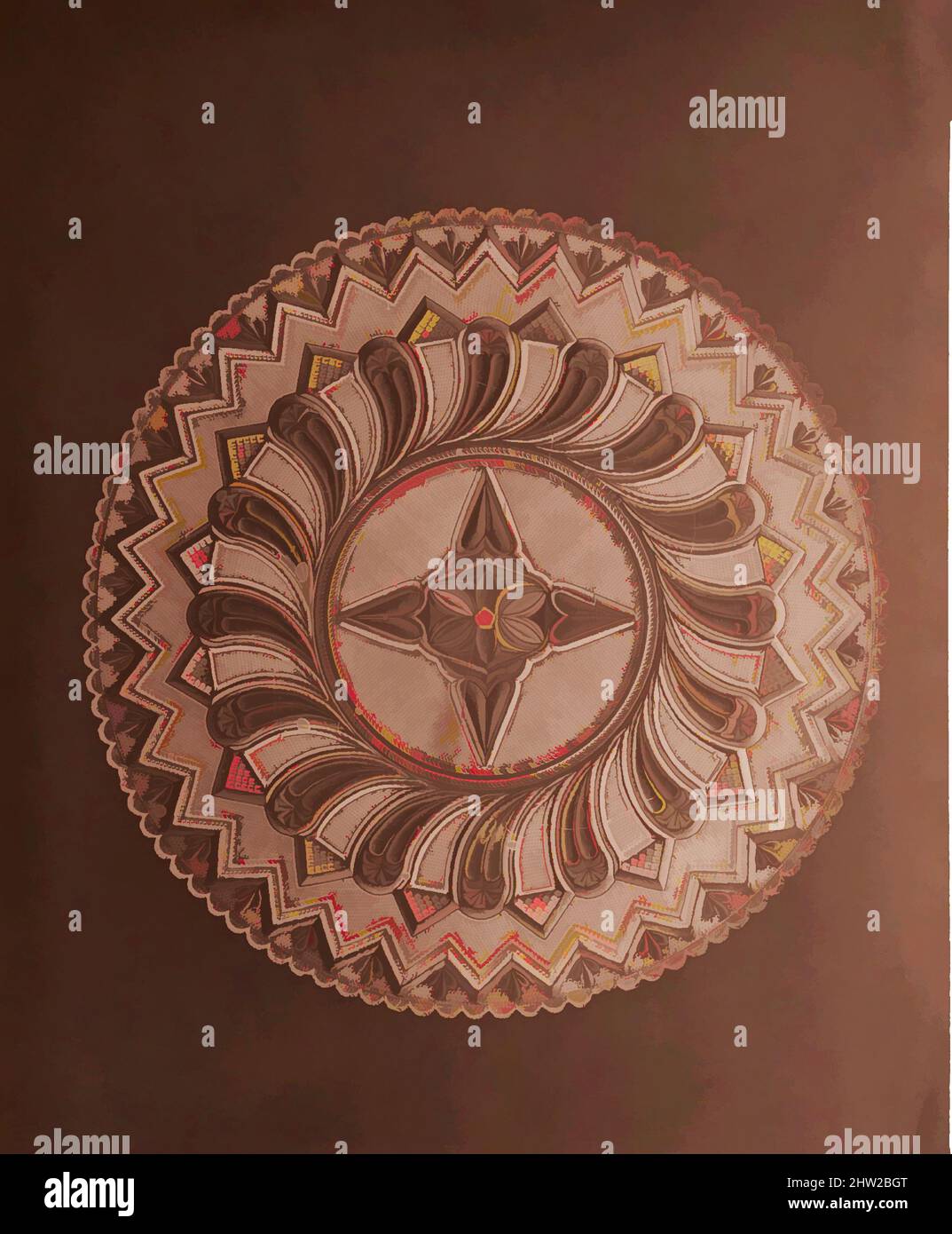 Art Inspired by Plate, 1830–40, Lacy Pressglas, Durchm. 9 11/16 Zoll (24,6 cm), Glas, Classic Works modernisiert von Artotop mit einem Schuss Modernität. Formen, Farbe und Wert, auffällige visuelle Wirkung auf Kunst. Emotionen durch Freiheit von Kunstwerken auf zeitgemäße Weise. Eine zeitlose Botschaft, die eine wild kreative neue Richtung verfolgt. Künstler, die sich dem digitalen Medium zuwenden und die Artotop NFT erschaffen Stockfoto