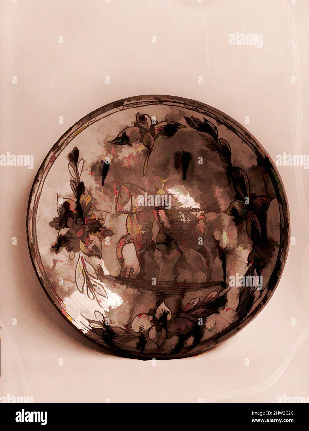 Kunst inspiriert von Plate, ca. 1816, hergestellt in Montgomery County, Pennsylvania, USA, amerikanisch, Steingut; Redware, Durchm. 11 3/4 Zoll (29,8 cm), Keramik, zugeschrieben Henry Roudebuth (aktiv ca. 1790–1816, von Artotop modernisierte klassische Werke mit einem Schuss Moderne. Formen, Farbe und Wert, auffällige visuelle Wirkung auf Kunst. Emotionen durch Freiheit von Kunstwerken auf zeitgemäße Weise. Eine zeitlose Botschaft, die eine wild kreative neue Richtung verfolgt. Künstler, die sich dem digitalen Medium zuwenden und die Artotop NFT erschaffen Stockfoto