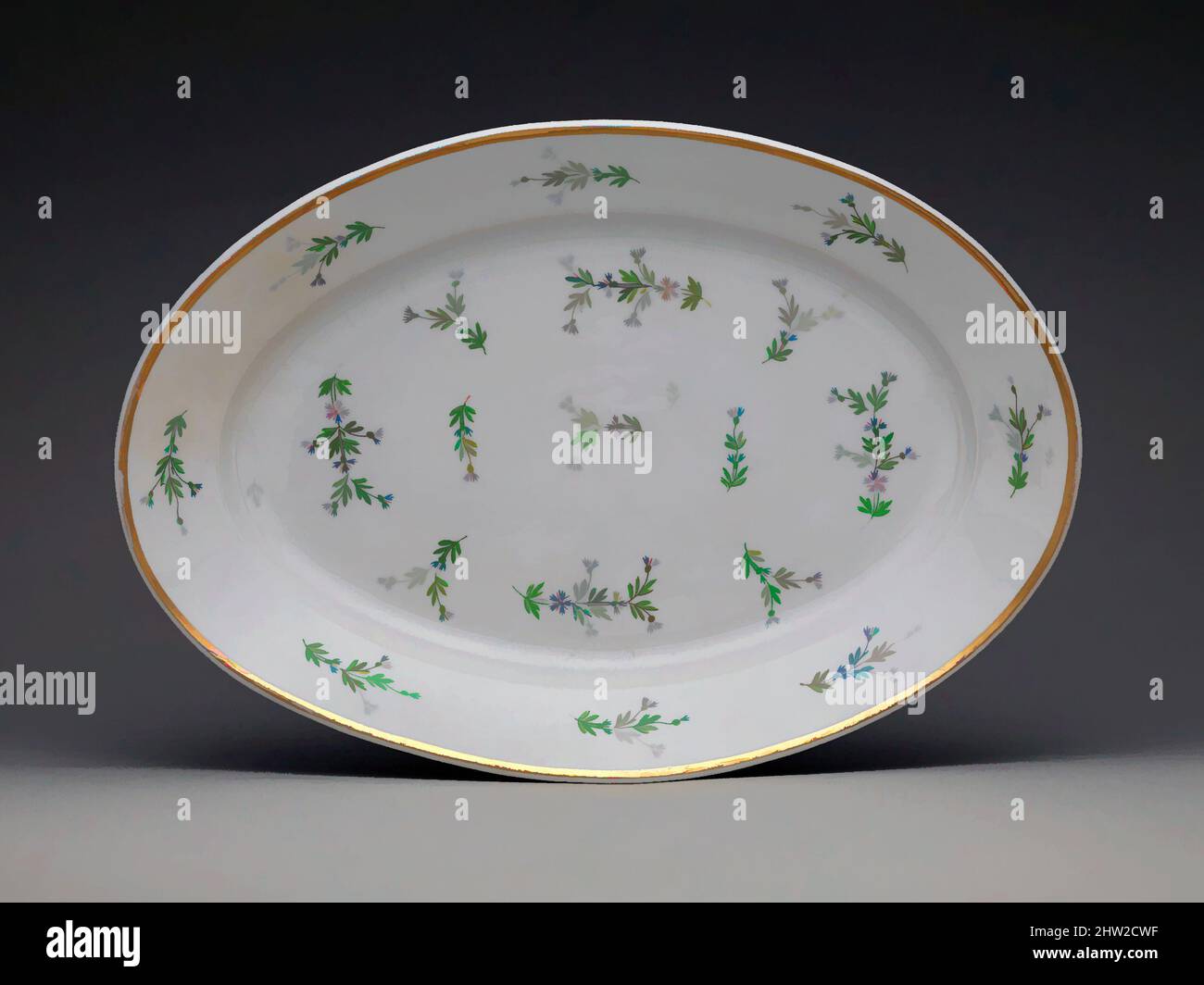 Kunst inspiriert von Platter, 1815–30, Made in Paris, Frankreich, Porzellan, 2 5/8 x 17 1/4 x 12 Zoll (6,7 x 43,8 x 30,5 cm), Keramik, Klassisches von Artotop modernisiertes Werk mit einem Schuss Modernität. Formen, Farbe und Wert, auffällige visuelle Wirkung auf Kunst. Emotionen durch Freiheit von Kunstwerken auf zeitgemäße Weise. Eine zeitlose Botschaft, die eine wild kreative neue Richtung verfolgt. Künstler, die sich dem digitalen Medium zuwenden und die Artotop NFT erschaffen Stockfoto