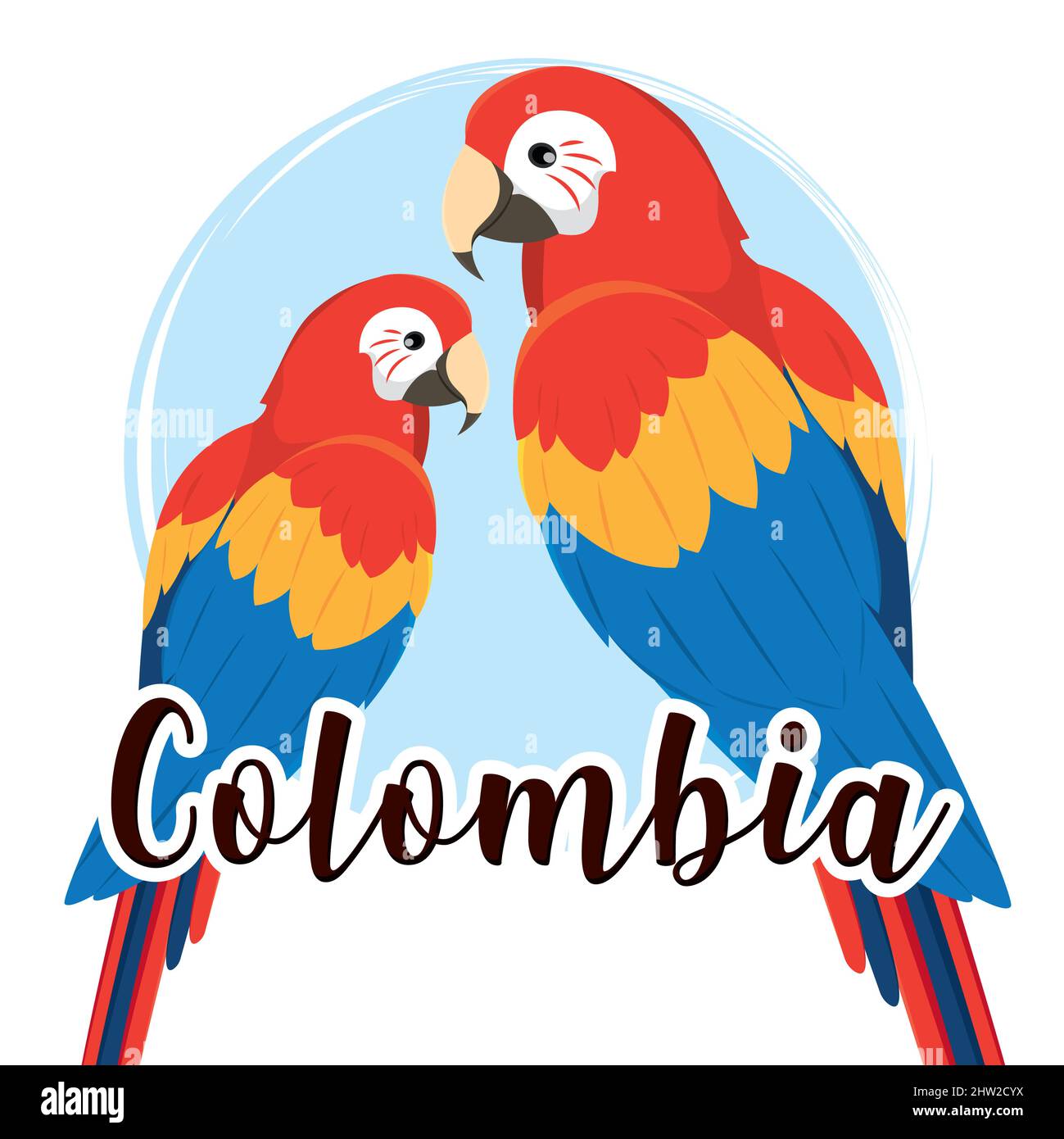 Paar farbige tropische Papageien Kolumbien Vektor-Illustration Stock Vektor