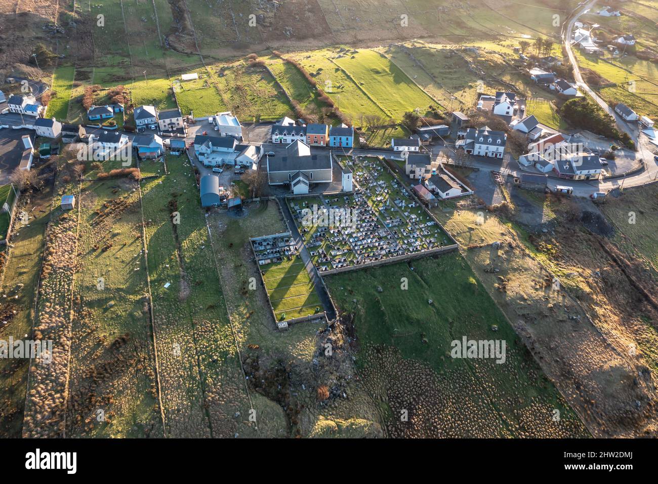 Luftaufnahme von Glencolumbkille in der Grafschaft Donegal, Republik Irleand. Stockfoto