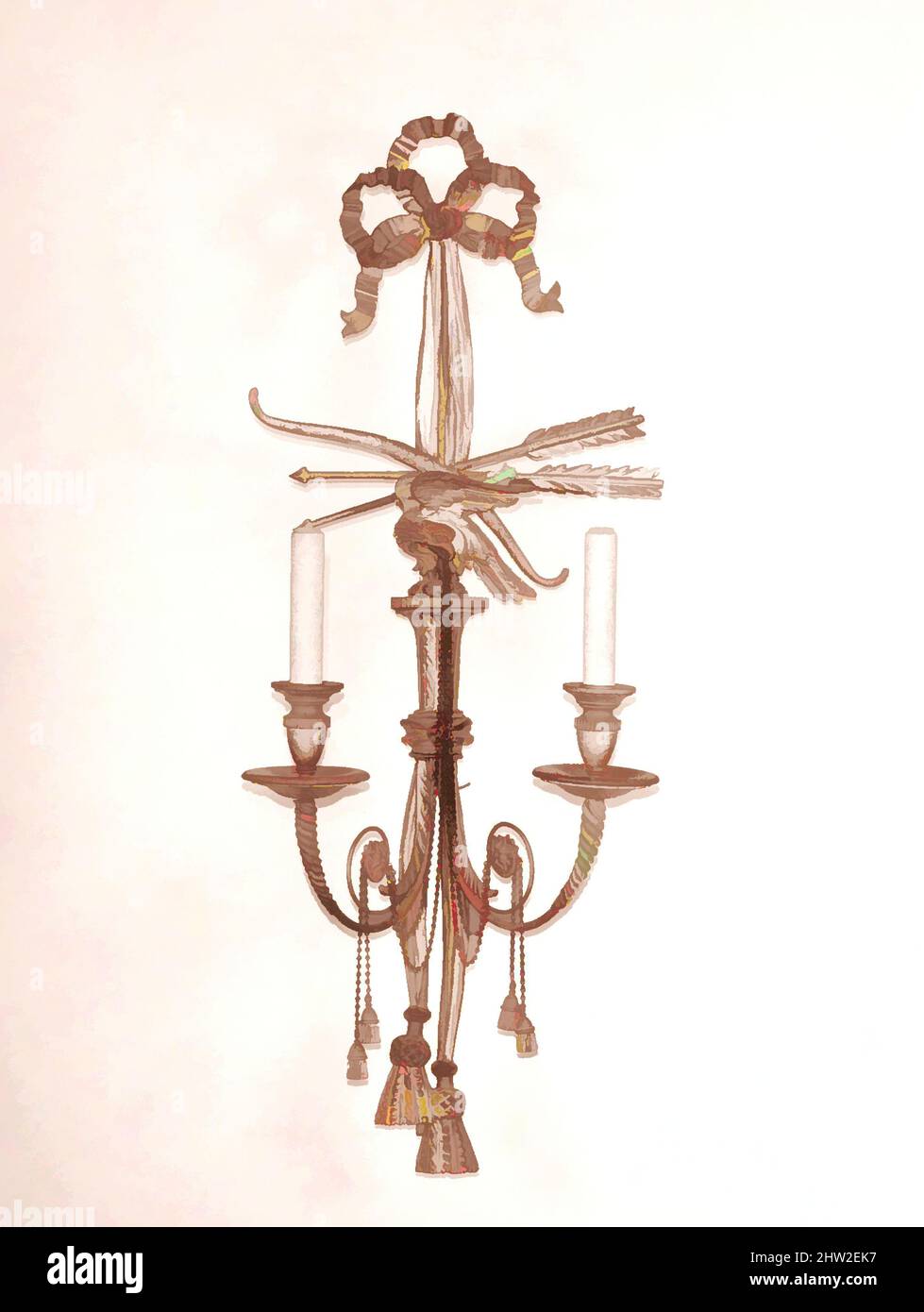 Art inspired by Pair of Wall Sconces, 1795–1810, ev. made in England; ev. made in United States, American or British, vergoldeter Gesso auf Kiefer, H. 34 Zoll (86,4 cm), Möbel, Classic Works modernisiert von Artotop mit einem Schuss Moderne. Formen, Farbe und Wert, auffällige visuelle Wirkung auf Kunst. Emotionen durch Freiheit von Kunstwerken auf zeitgemäße Weise. Eine zeitlose Botschaft, die eine wild kreative neue Richtung verfolgt. Künstler, die sich dem digitalen Medium zuwenden und die Artotop NFT erschaffen Stockfoto