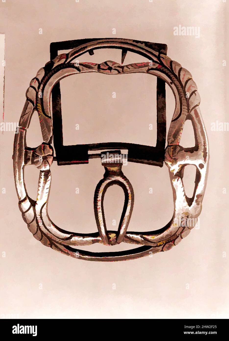 Art inspired by Shoe Buckle, 1760–85, wahrscheinlich Made in United States, American, Silberplatte auf Messing, 2 1/2 x 2 Zoll (6,4 x 5,1 cm), Metall, Klassische Werke von Artotop mit einem Schuss Moderne modernisiert. Formen, Farbe und Wert, auffällige visuelle Wirkung auf Kunst. Emotionen durch Freiheit von Kunstwerken auf zeitgemäße Weise. Eine zeitlose Botschaft, die eine wild kreative neue Richtung verfolgt. Künstler, die sich dem digitalen Medium zuwenden und die Artotop NFT erschaffen Stockfoto
