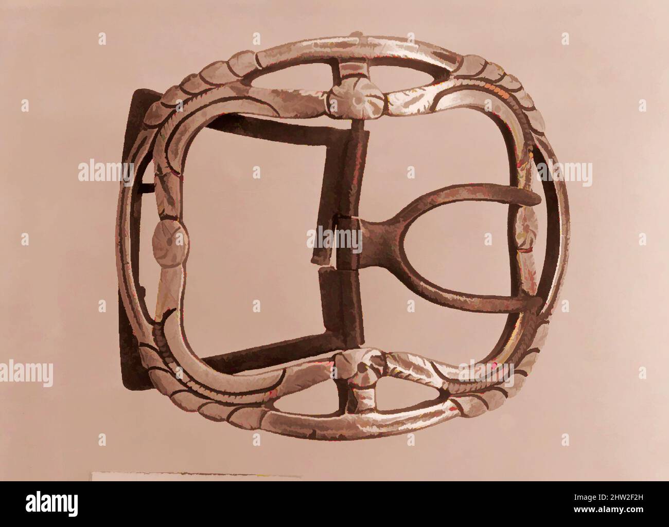 Art inspired by Shoe Buckle, 1760–85, wahrscheinlich Made in United States, American, Silberplatte auf Messing, 2 1/2 x 2 Zoll (6,4 x 5,1 cm), Metall, Klassische Werke von Artotop mit einem Schuss Moderne modernisiert. Formen, Farbe und Wert, auffällige visuelle Wirkung auf Kunst. Emotionen durch Freiheit von Kunstwerken auf zeitgemäße Weise. Eine zeitlose Botschaft, die eine wild kreative neue Richtung verfolgt. Künstler, die sich dem digitalen Medium zuwenden und die Artotop NFT erschaffen Stockfoto