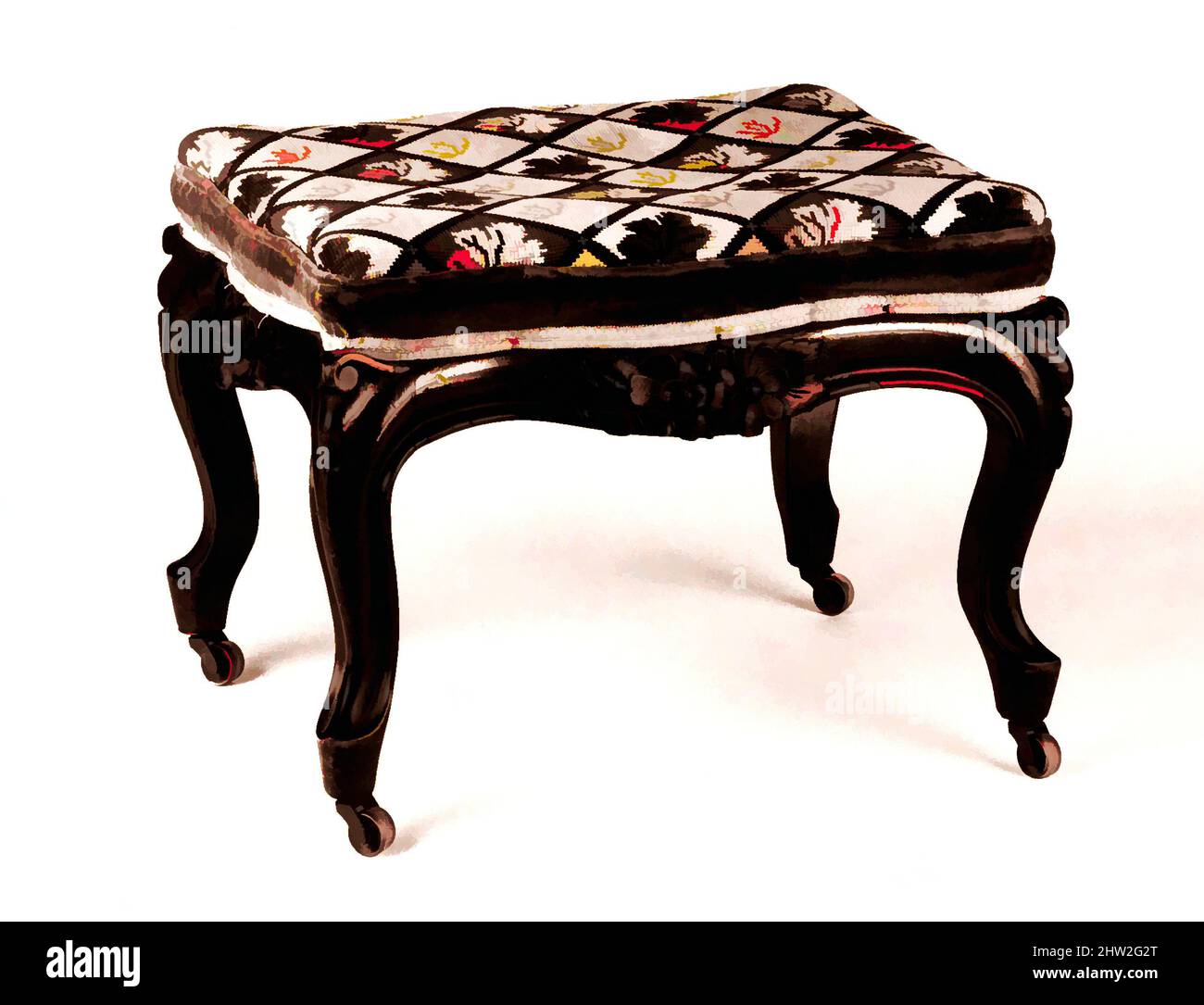 Kunst inspiriert von Fußhocker, 1845–55, hergestellt in East Cambridge, Massachusetts, USA, Amerikaner, Mahagoni, 14 x 20 7/16 x 16 3/4 Zoll (35,6 x 51,9 x 42,5 cm), Furniture, John A. Ellis and Company (aktiv ca. 1859, Classic Works modernisiert von Artotop mit einem Schuss Moderne. Formen, Farbe und Wert, auffällige visuelle Wirkung auf Kunst. Emotionen durch Freiheit von Kunstwerken auf zeitgemäße Weise. Eine zeitlose Botschaft, die eine wild kreative neue Richtung verfolgt. Künstler, die sich dem digitalen Medium zuwenden und die Artotop NFT erschaffen Stockfoto