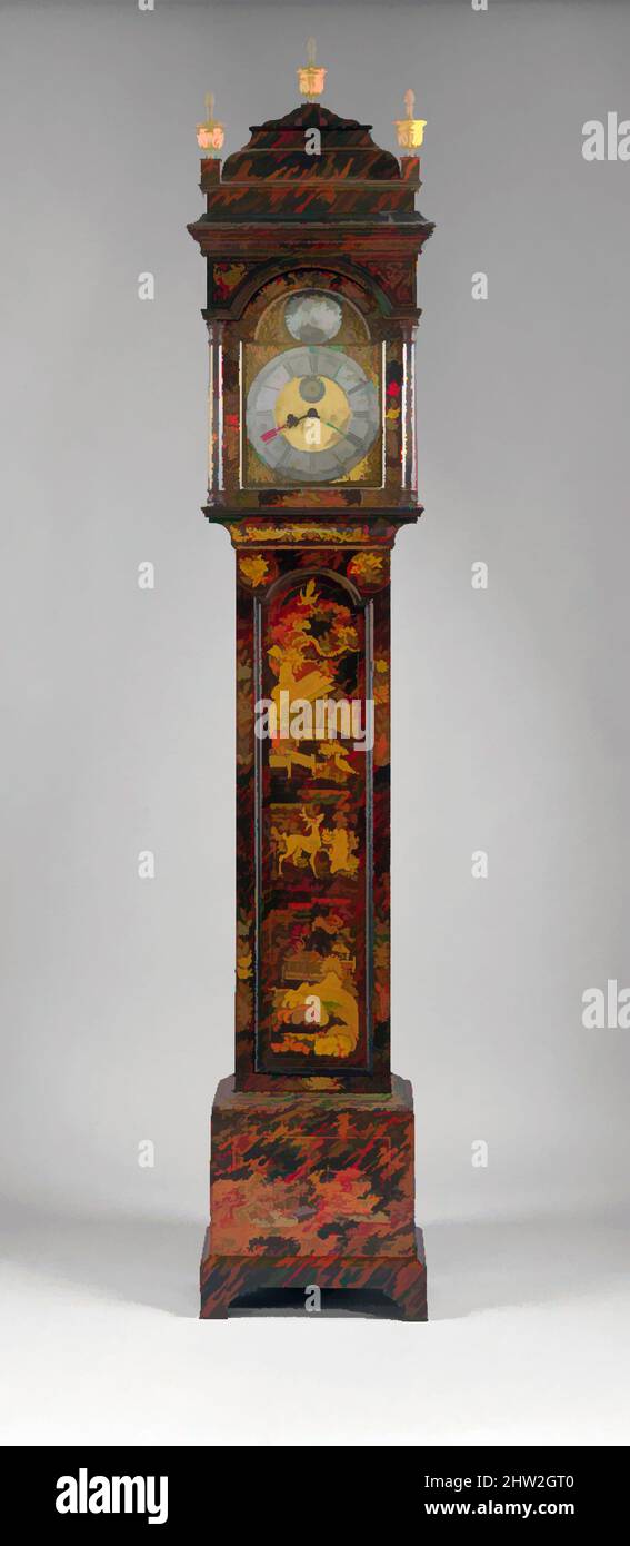 Kunst inspiriert von Tall Clock, 1730–40, hergestellt in Boston, Massachusetts, USA, Amerikanische, japanische Weißkiefer, 84 3/4 x 20 x 10 Zoll (215,3 x 50,8 x 25,4 cm), Möbel, Joseph ward (aktiv ca. 1740–60), ist die Tür dieser seltenen japanierten Großgehäuseuhr bemerkenswert gut erhalten. ITS, Classic Works modernisiert von Artotop mit einem Schuss Moderne. Formen, Farbe und Wert, auffällige visuelle Wirkung auf Kunst. Emotionen durch Freiheit von Kunstwerken auf zeitgemäße Weise. Eine zeitlose Botschaft, die eine wild kreative neue Richtung verfolgt. Künstler, die sich dem digitalen Medium zuwenden und die Artotop NFT erschaffen Stockfoto