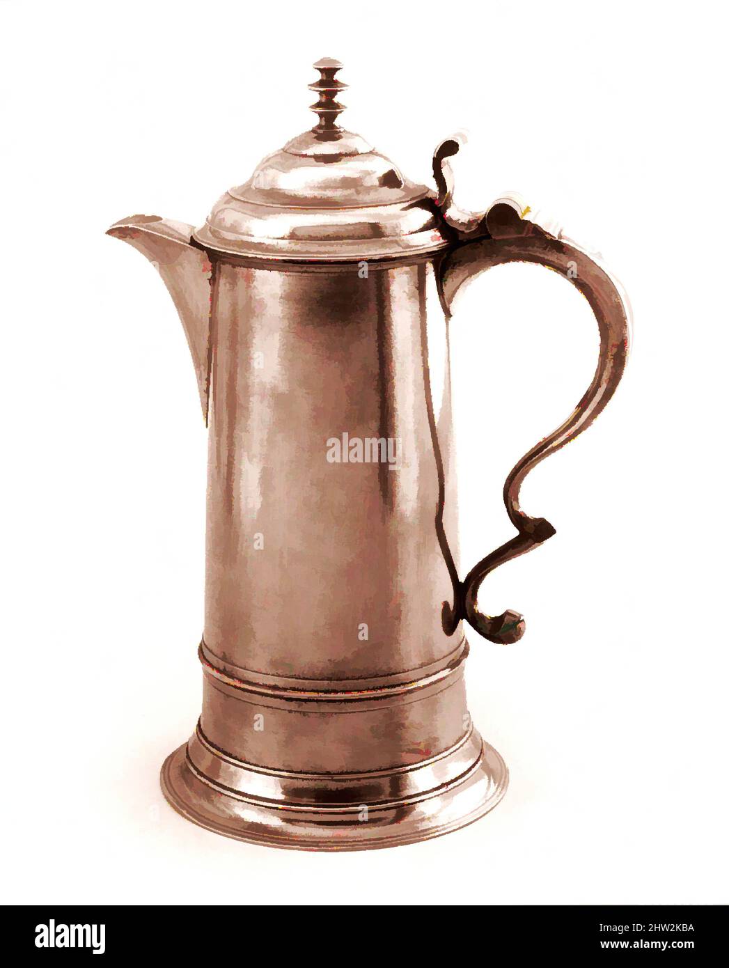 Art inspired by two-quart Flagon, 1825–27, made in New York, New York, United States, American, Pewter, H. 12 1/4 Zoll (31,1 cm), Metal, Boardman and Company (1825–27, Klassische Werke, die von Artotop mit einem Schuss Moderne modernisiert wurden. Formen, Farbe und Wert, auffällige visuelle Wirkung auf Kunst. Emotionen durch Freiheit von Kunstwerken auf zeitgemäße Weise. Eine zeitlose Botschaft, die eine wild kreative neue Richtung verfolgt. Künstler, die sich dem digitalen Medium zuwenden und die Artotop NFT erschaffen Stockfoto