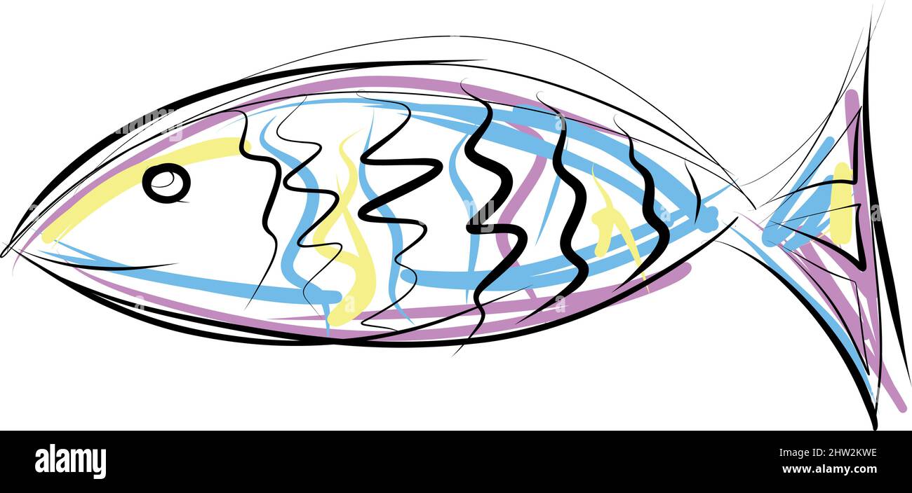 Bunte handgezeichnete niedliche Fische im Skizzenstil. Vektorgrafik Stock Vektor