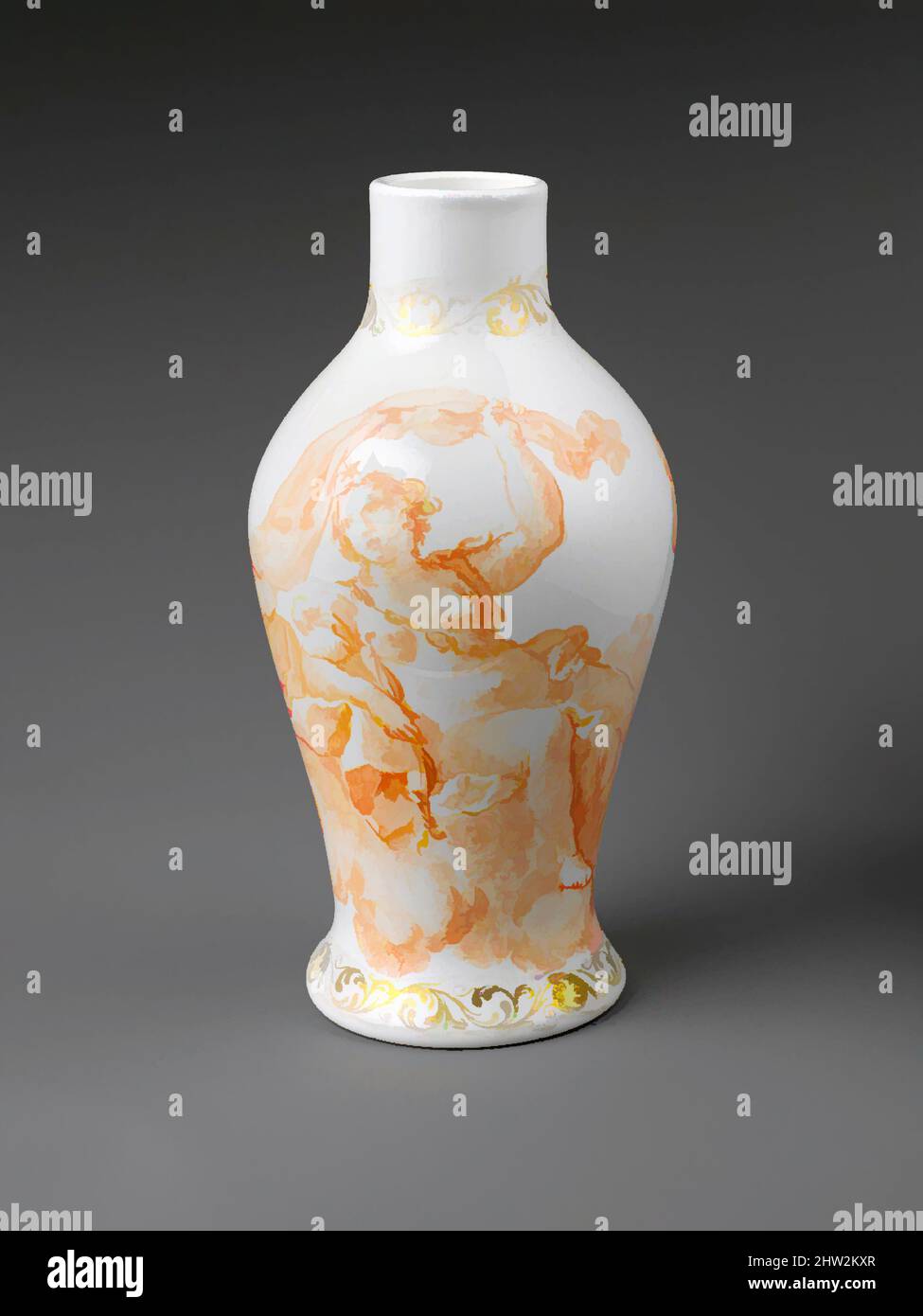 Kunst inspiriert von Vase, 18.. Jahrhundert, möglicherweise hergestellt in Vermont, USA; wahrscheinlich hergestellt in Venedig, Italien, amerikanisch, Painted opakes Glas, H. 7 1/4 Zoll (18,4 cm), Glas, Classic Works modernisiert von Artotop mit einem Schuss Modernität. Formen, Farbe und Wert, auffällige visuelle Wirkung auf Kunst. Emotionen durch Freiheit von Kunstwerken auf zeitgemäße Weise. Eine zeitlose Botschaft, die eine wild kreative neue Richtung verfolgt. Künstler, die sich dem digitalen Medium zuwenden und die Artotop NFT erschaffen Stockfoto