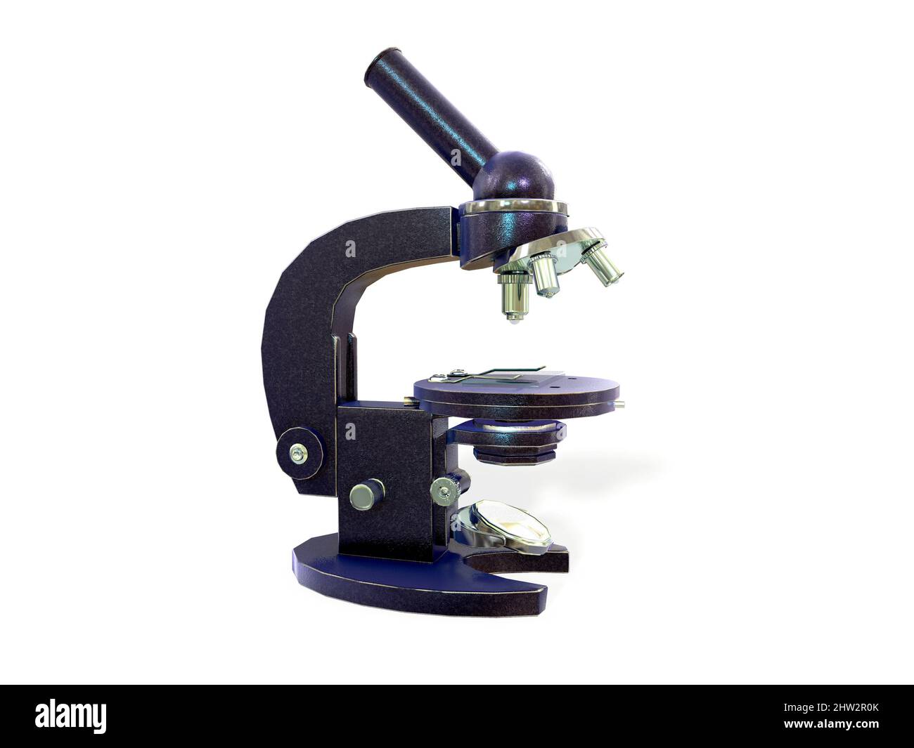 3D-Rendering eines Mikroskops aus der UdSSR-Ära. MBI-1. 3D-Bild Stockfoto