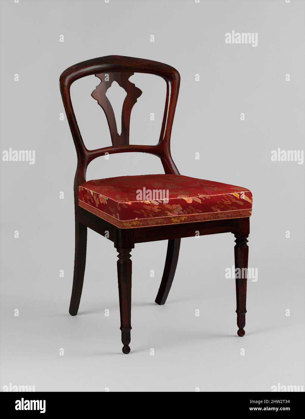 Art Inspired by Side Chair, 1841, Made in New York, New York, USA, American, Rosewood, Palisander-Furnier; Sekundärholz: Esche, 32 1/2 x 17 1/8 x 18 1/2 Zoll (82,6 x 43,5 x 47 cm), Möbel, D. Phyfe & Son (1840–1847, Klassisches Werk, modernisiert von Artotop mit einem Schuss Moderne. Formen, Farbe und Wert, auffällige visuelle Wirkung auf Kunst. Emotionen durch Freiheit von Kunstwerken auf zeitgemäße Weise. Eine zeitlose Botschaft, die eine wild kreative neue Richtung verfolgt. Künstler, die sich dem digitalen Medium zuwenden und die Artotop NFT erschaffen Stockfoto