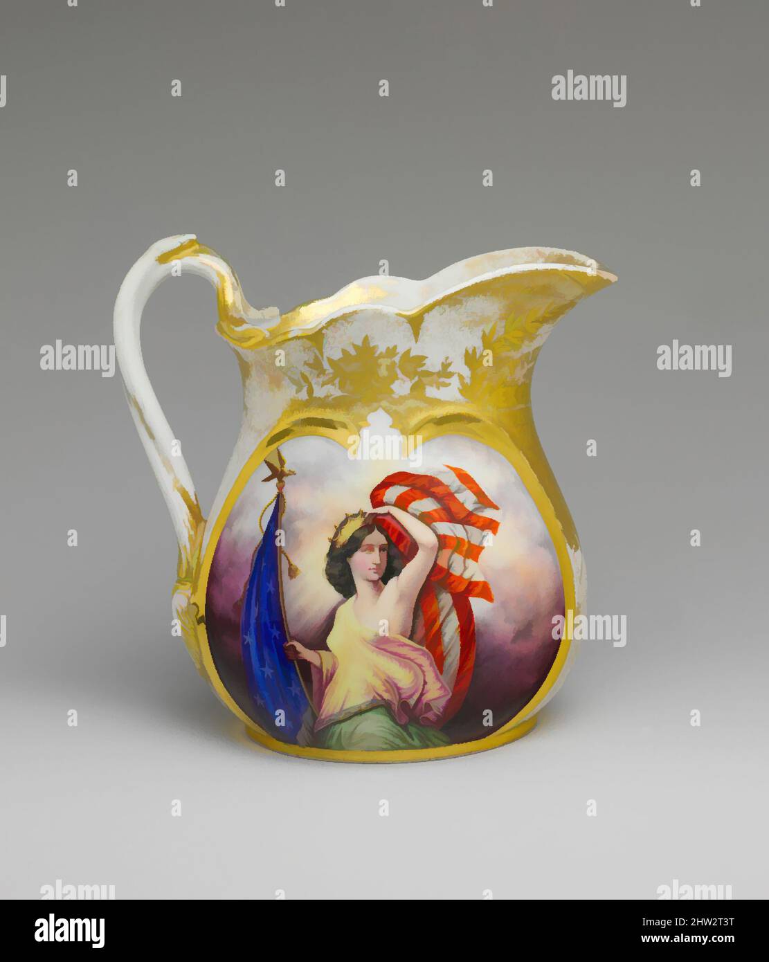 Kunst inspiriert von Pitcher, 1863, hergestellt in New Orleans, Louisiana, USA, Amerikaner, Porzellan, 8 1/2 Zoll (21,6 cm), Keramik, Rudolph T. Lux (B. Deutschland, 1815–1868, Klassisches Werk, modernisiert von Artotop mit einem Schuss Moderne. Formen, Farbe und Wert, auffällige visuelle Wirkung auf Kunst. Emotionen durch Freiheit von Kunstwerken auf zeitgemäße Weise. Eine zeitlose Botschaft, die eine wild kreative neue Richtung verfolgt. Künstler, die sich dem digitalen Medium zuwenden und die Artotop NFT erschaffen Stockfoto