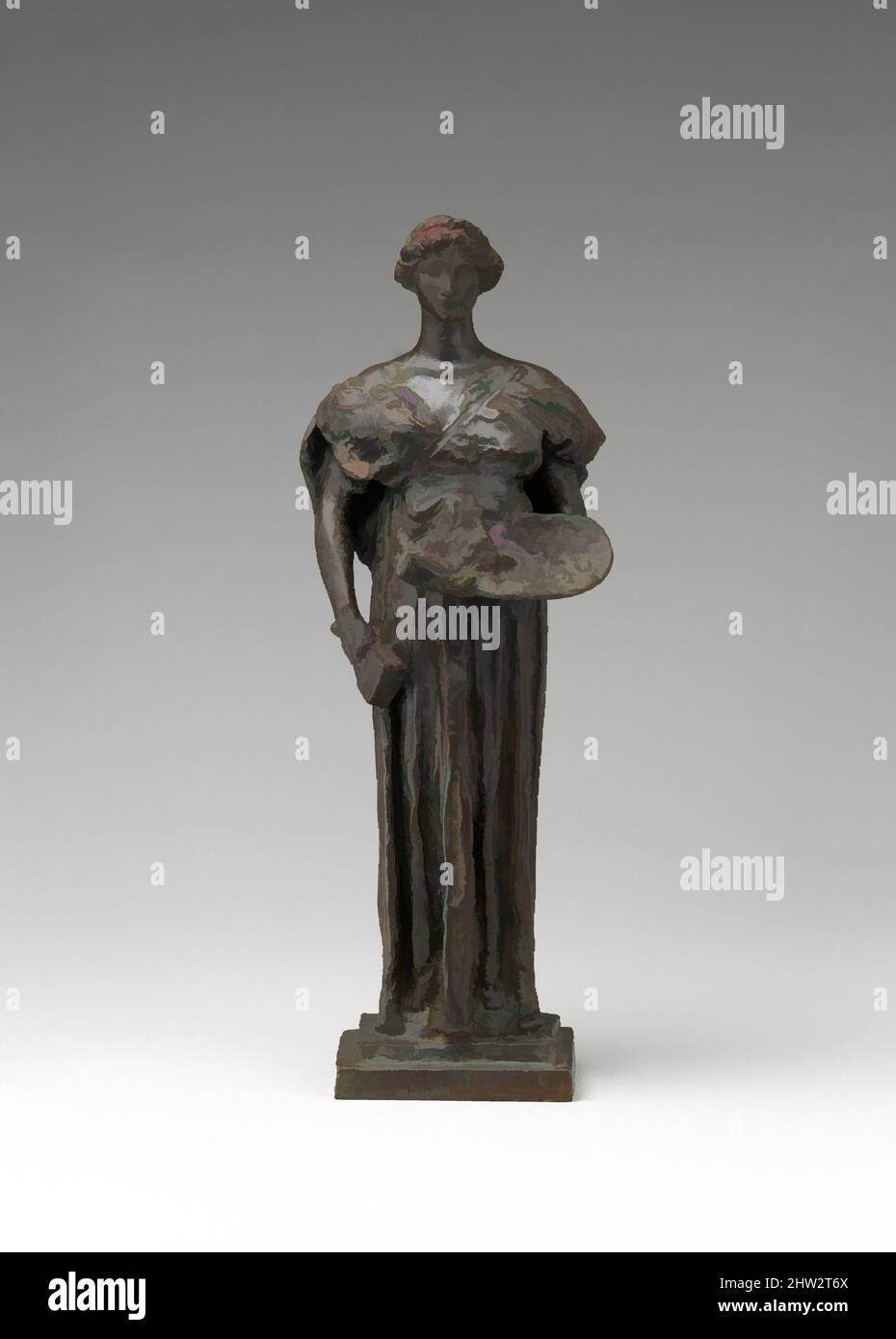 Kunst inspiriert von Malerei und Skulptur, 1899, Bronze, 12 1/4 × 4 1/8 × 2 3/4 Zoll (31,1 × 10,5 × 7 cm), Skulptur, Daniel Chester Französisch (amerikanisch, Exeter, New Hampshire 1850–1931 Stockbridge, Massachusetts), an der Fifth Avenue und der Siebzigsten Straße gelegen, das Richard Morris Hunt Memorial, klassische Werke, die von Artotop mit einem Schuss Moderne modernisiert wurden. Formen, Farbe und Wert, auffällige visuelle Wirkung auf Kunst. Emotionen durch Freiheit von Kunstwerken auf zeitgemäße Weise. Eine zeitlose Botschaft, die eine wild kreative neue Richtung verfolgt. Künstler, die sich dem digitalen Medium zuwenden und die Artotop NFT erschaffen Stockfoto