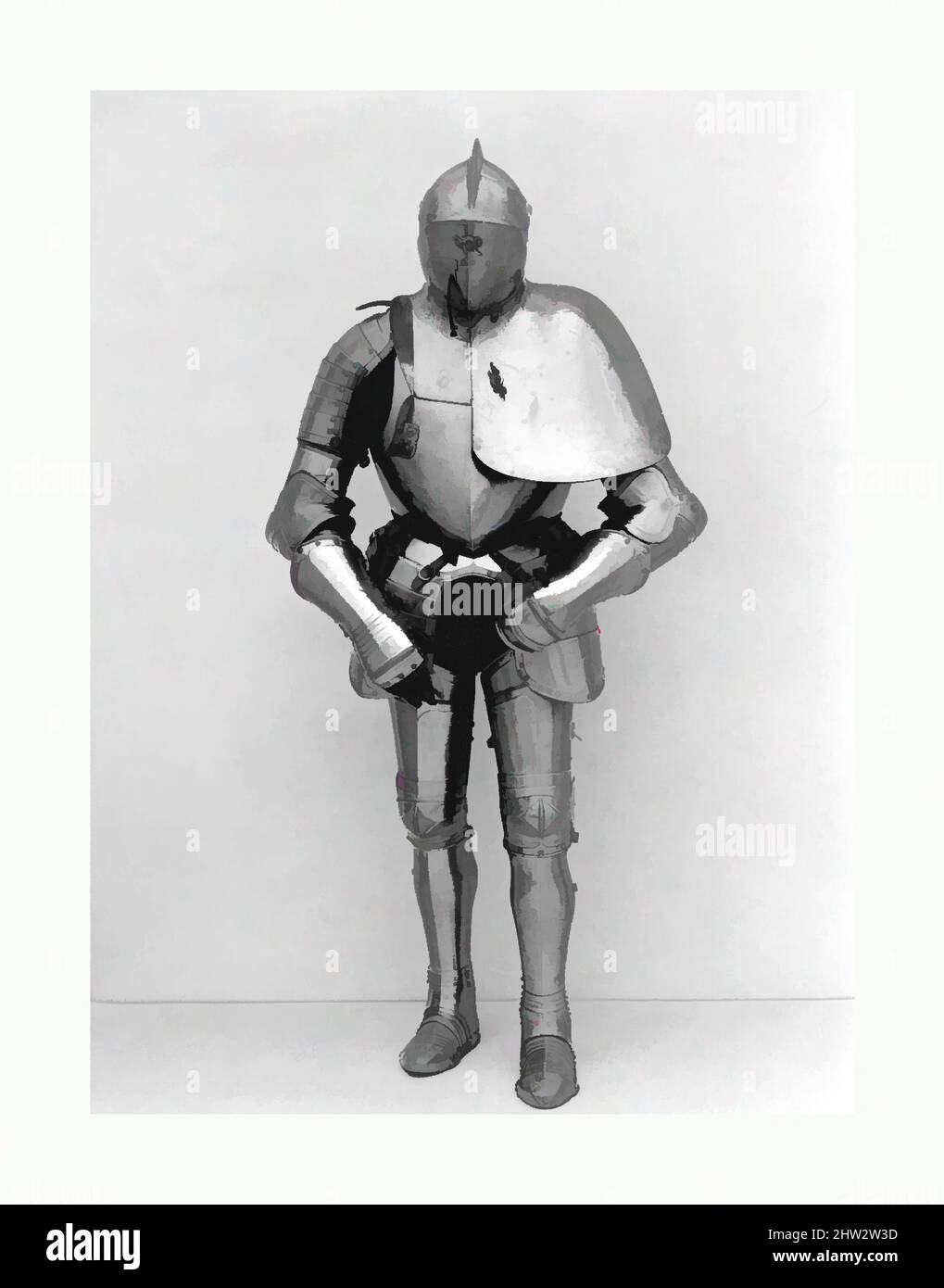 Kunst inspiriert von Jousting Armor (Rennzeug), ca. 1580–90, Dresden oder Annaberg, deutsch, wahrscheinlich Dresden oder Annaberg, Stahl, Kupferlegierung, Leder, WT. 91 lb. 6 oz. (41,45 kg), Rüstung für den Menschen, Diese Rüstung wurde für den Einsatz in den Scharfrennen gedacht, ein Joust, der in einem offenen Feld von zwei gekämpft wurde, Klassische Werke, die von Artotop mit einem Schuss Moderne modernisiert wurden. Formen, Farbe und Wert, auffällige visuelle Wirkung auf Kunst. Emotionen durch Freiheit von Kunstwerken auf zeitgemäße Weise. Eine zeitlose Botschaft, die eine wild kreative neue Richtung verfolgt. Künstler, die sich dem digitalen Medium zuwenden und die Artotop NFT erschaffen Stockfoto